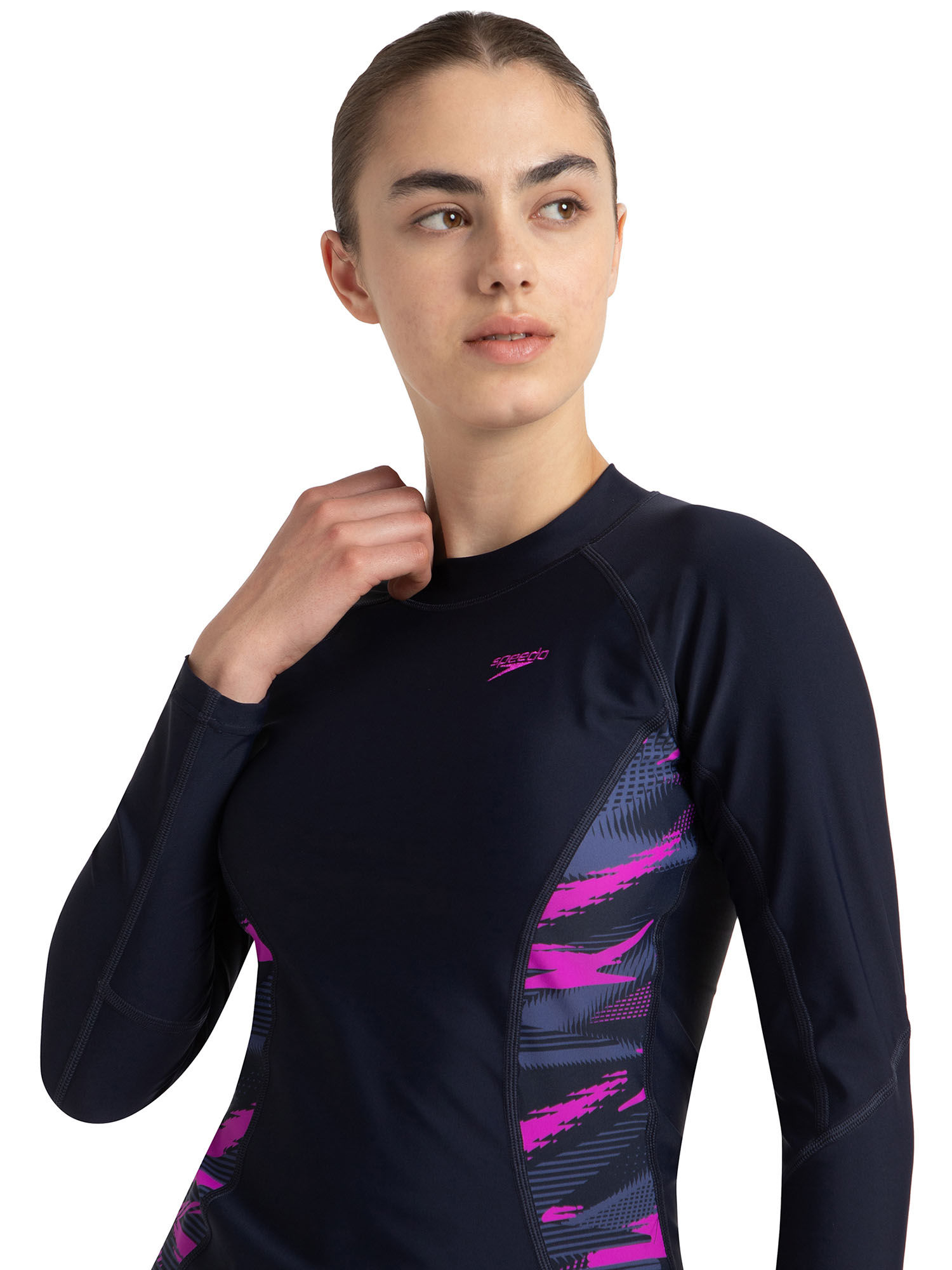 Speedo Womens Endurance10 Hyperboom Splice Print Long Sleeve Suntop - Navy Blue