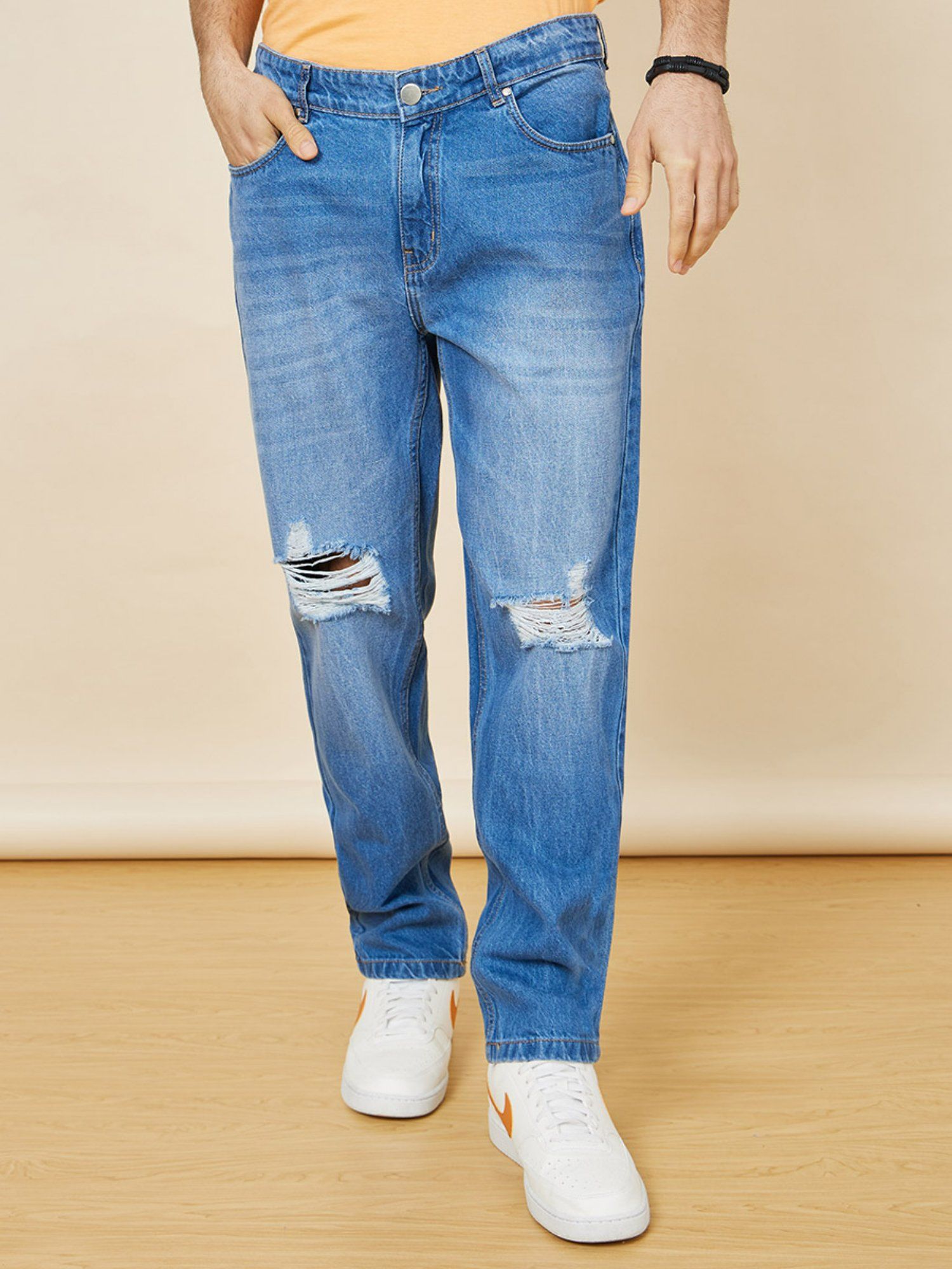 Styli Regular Fit Rigid Mid Wash Cotton Jeans