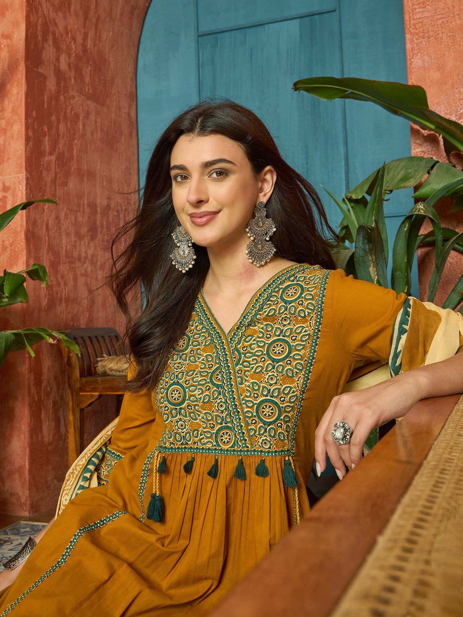 Stylum Women's Mustard Solid Cotton Straight Kurta With Pant & Dupatta
