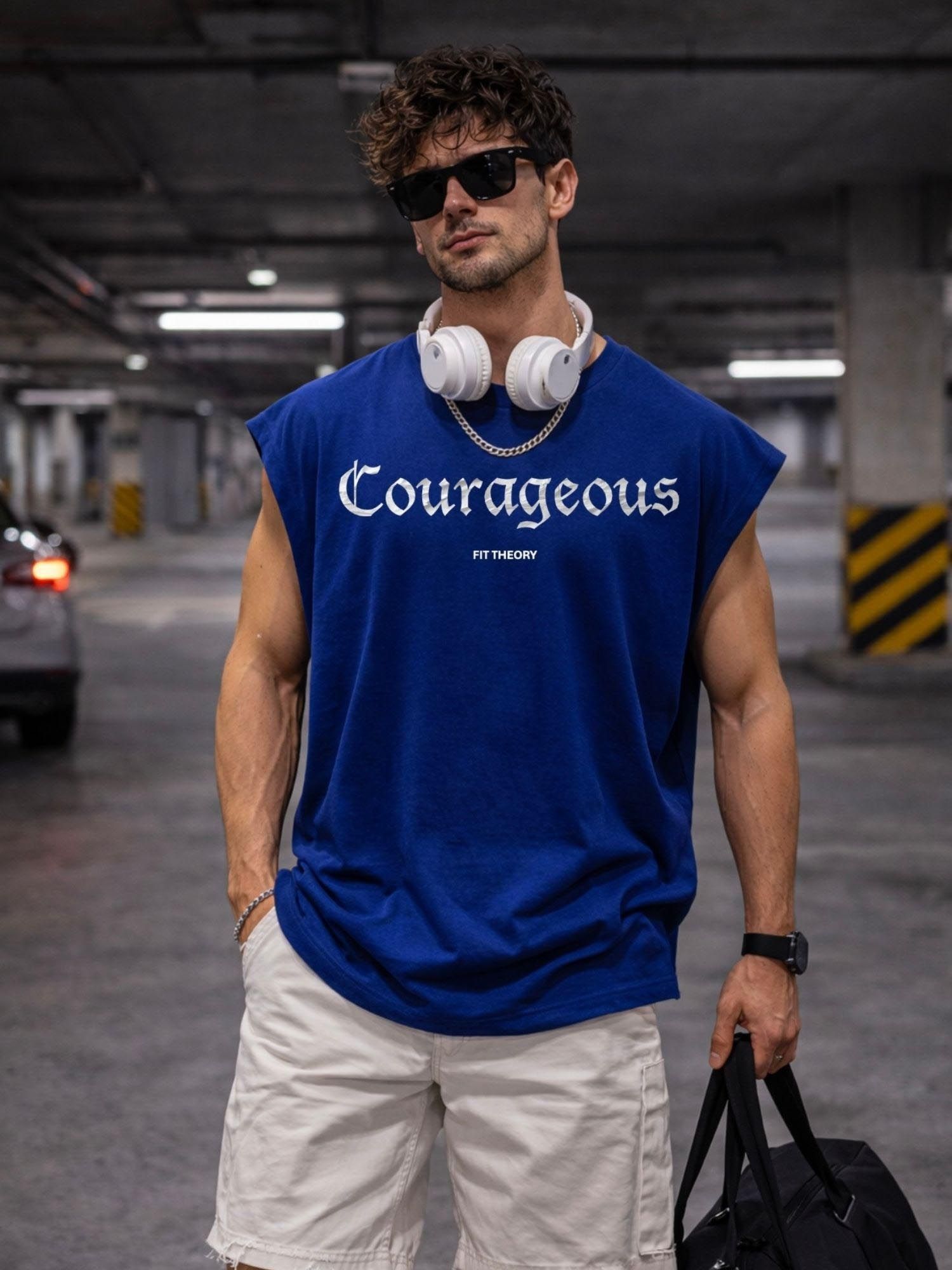 The Fit Theory Men Oversized Boxy Blue Tank Top