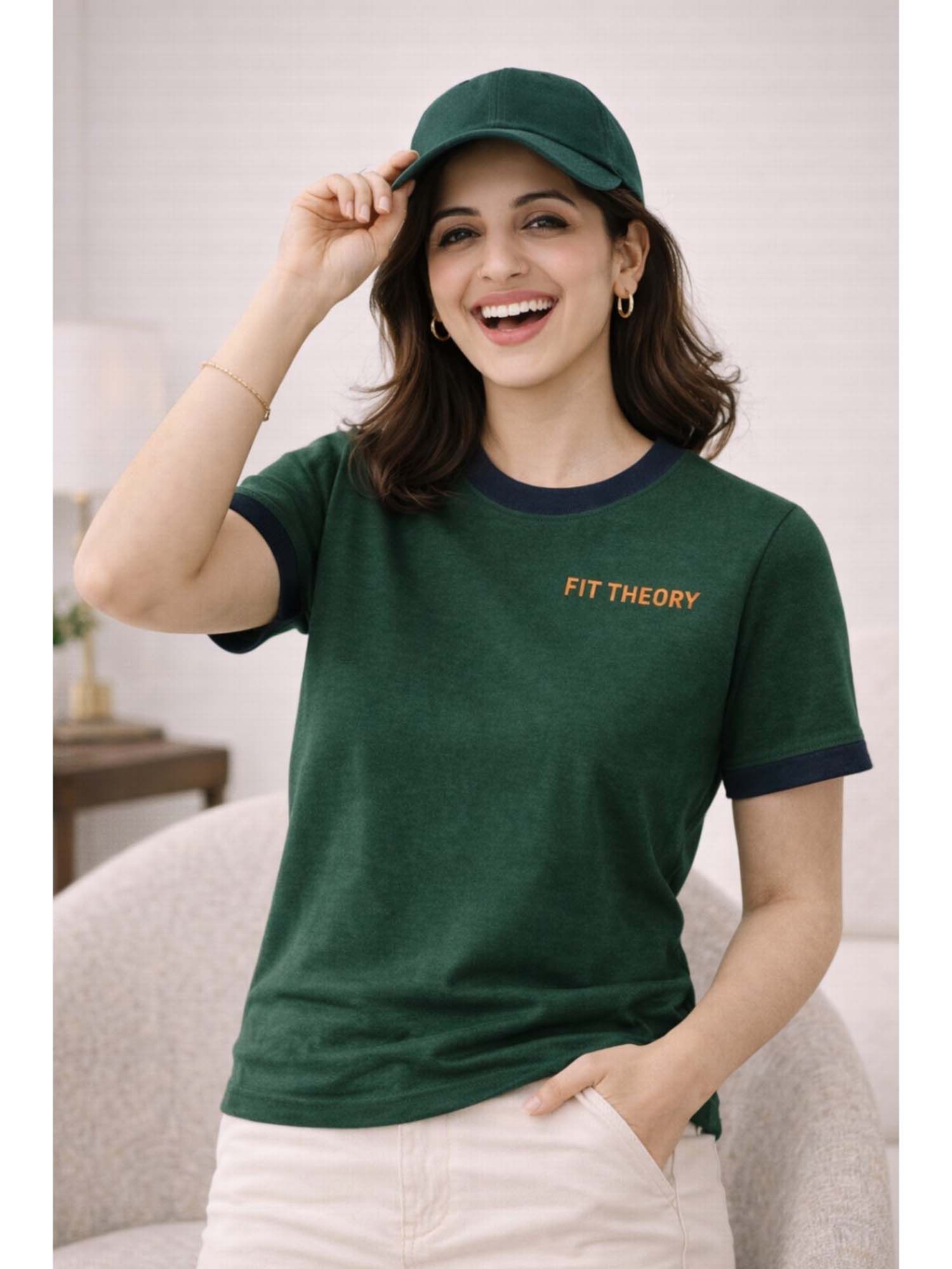 The Fit Theory Women Green Cut N Sew T-shirt