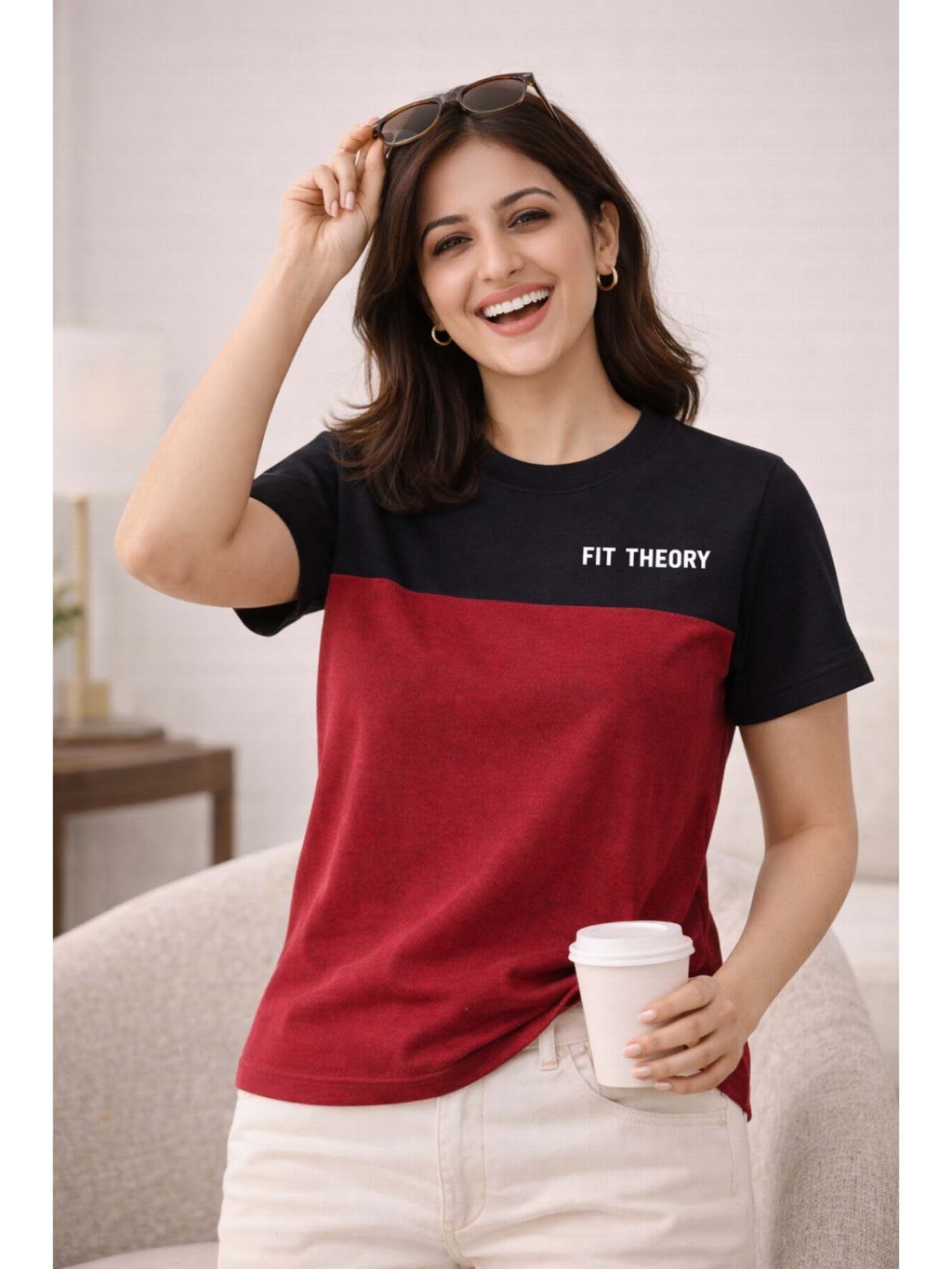 The Fit Theory Women Maroon Cut N Sew T-shirt