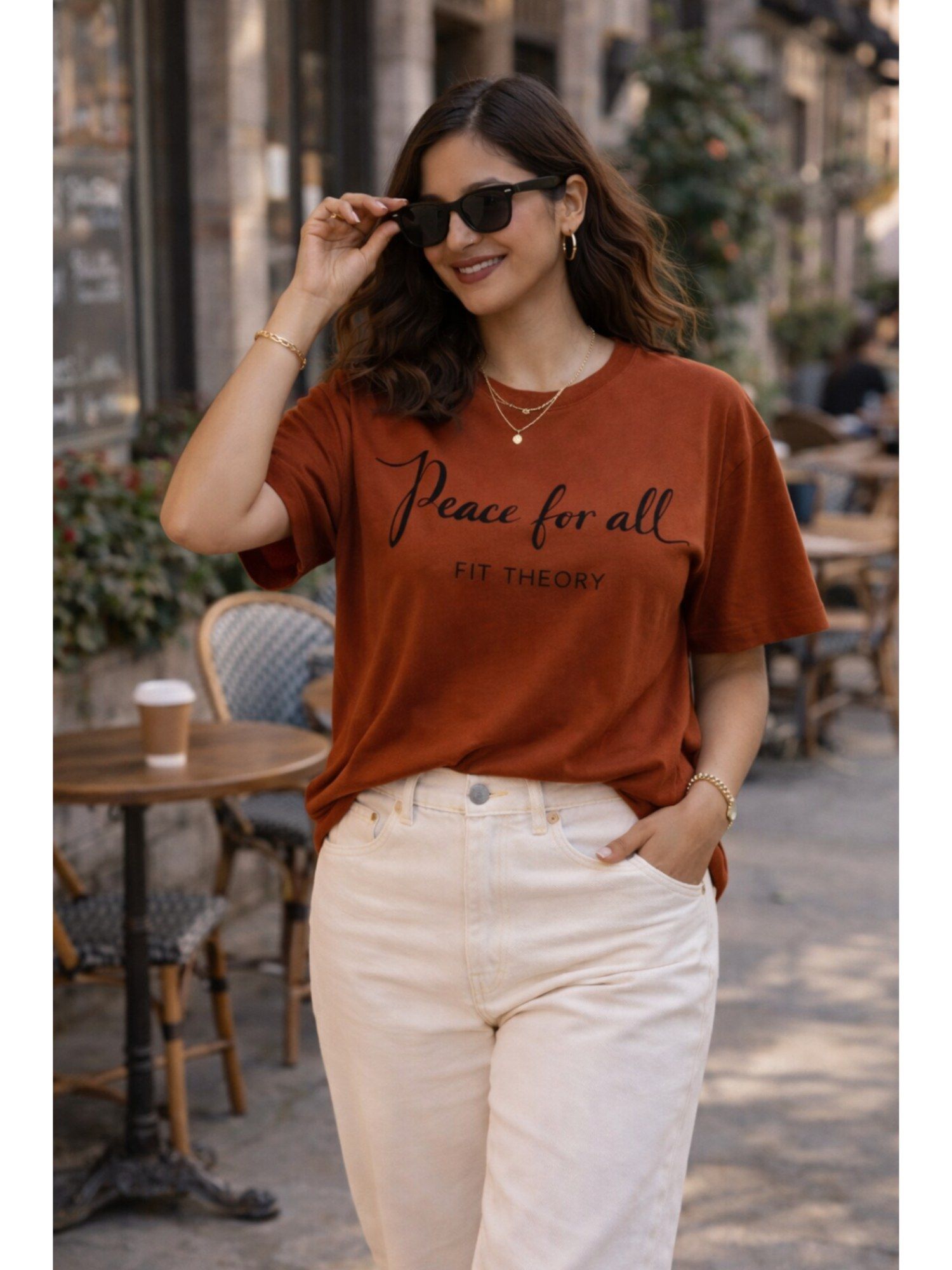 The Fit Theory Women Oversized T-Shirt - Rust Peace for All