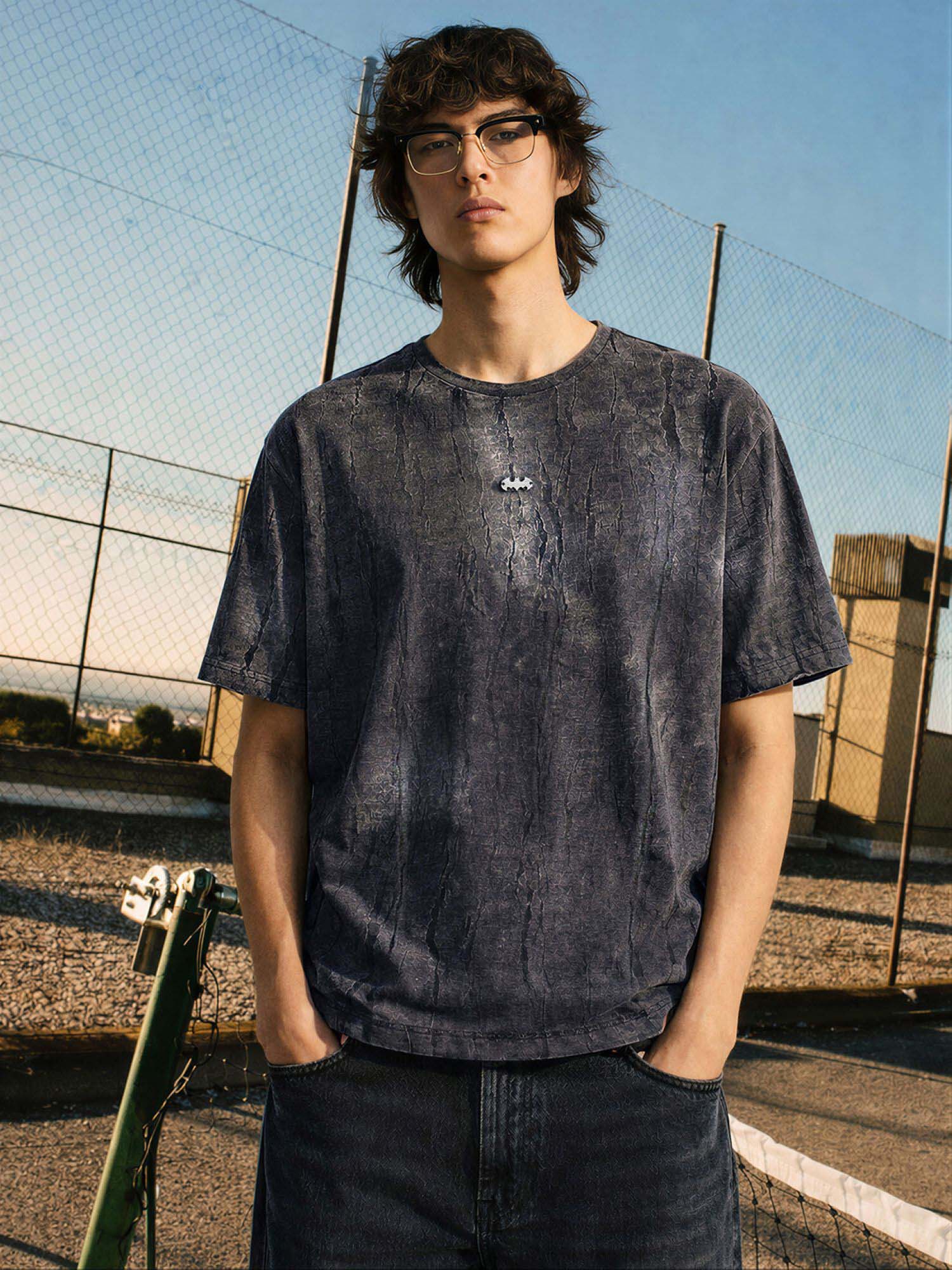 The Indian Garage Co Black Men Boxy Fit Distressed Round Neck Half Sleeves T-Shirt
