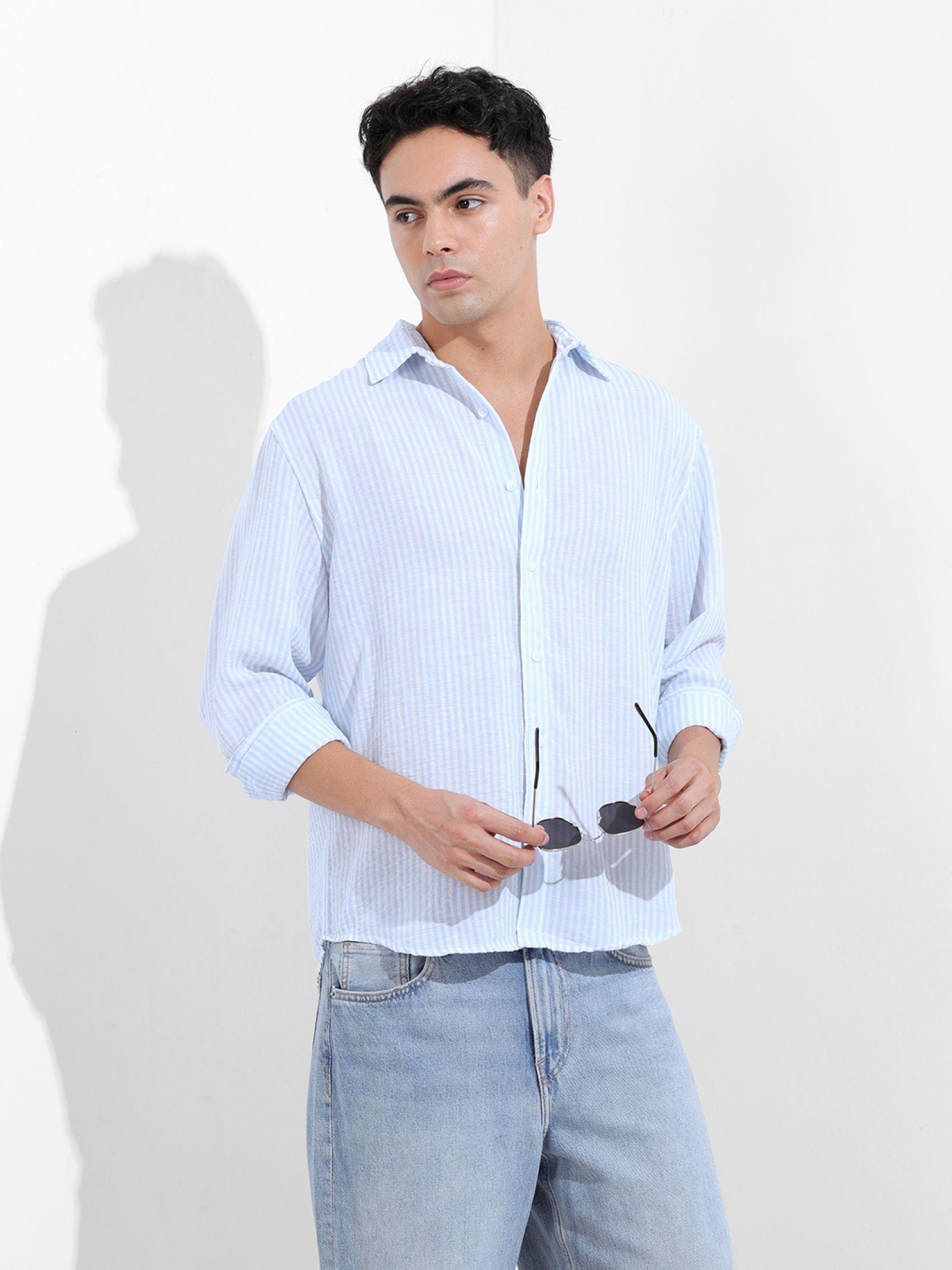 The Indian Garage Co Men Blue Relaxed Fit Collar Neck Polyester Shirt