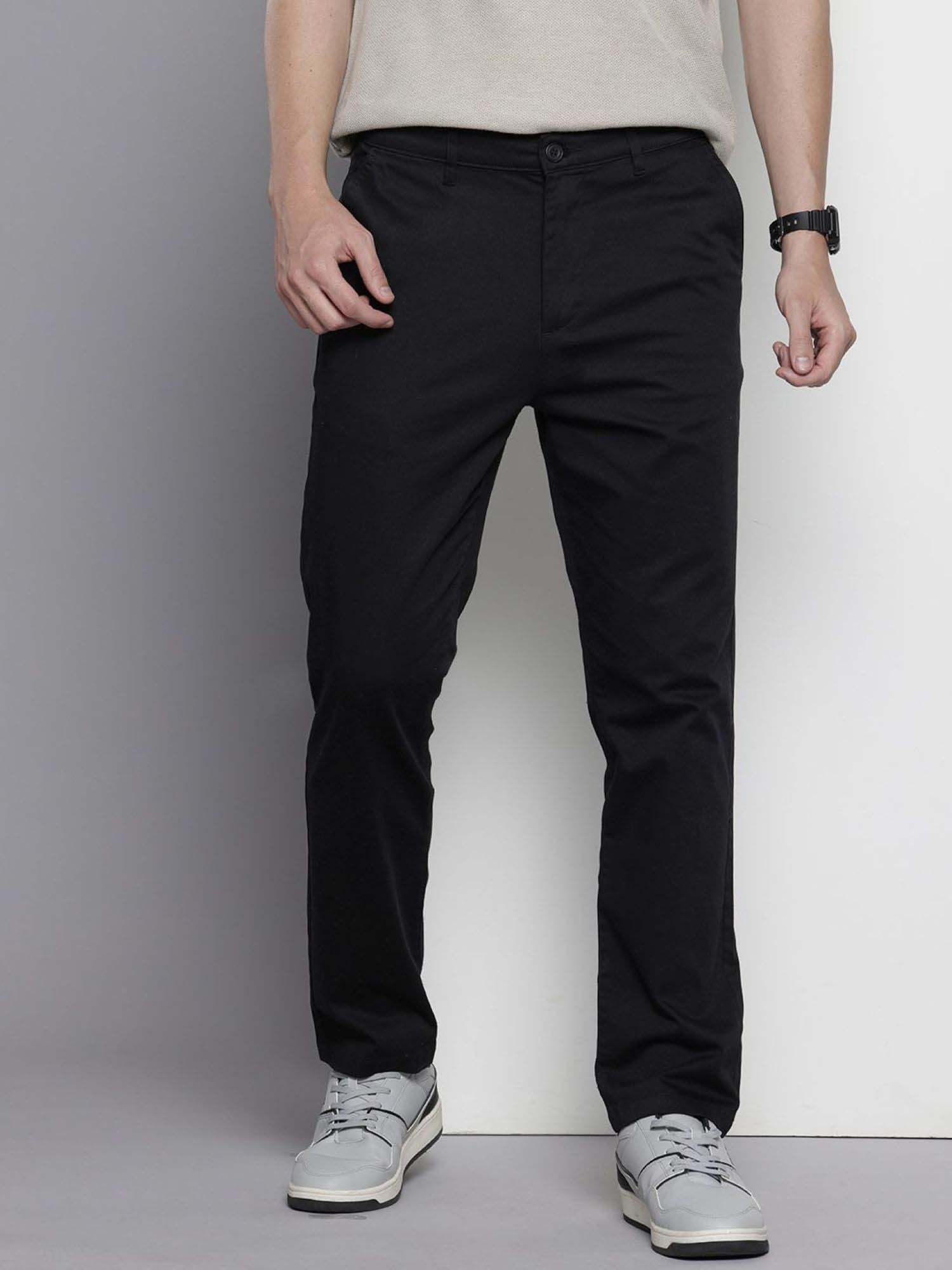 The Indian Garage Co Men Regular Fit Solid Mid-Rise Chinos Black