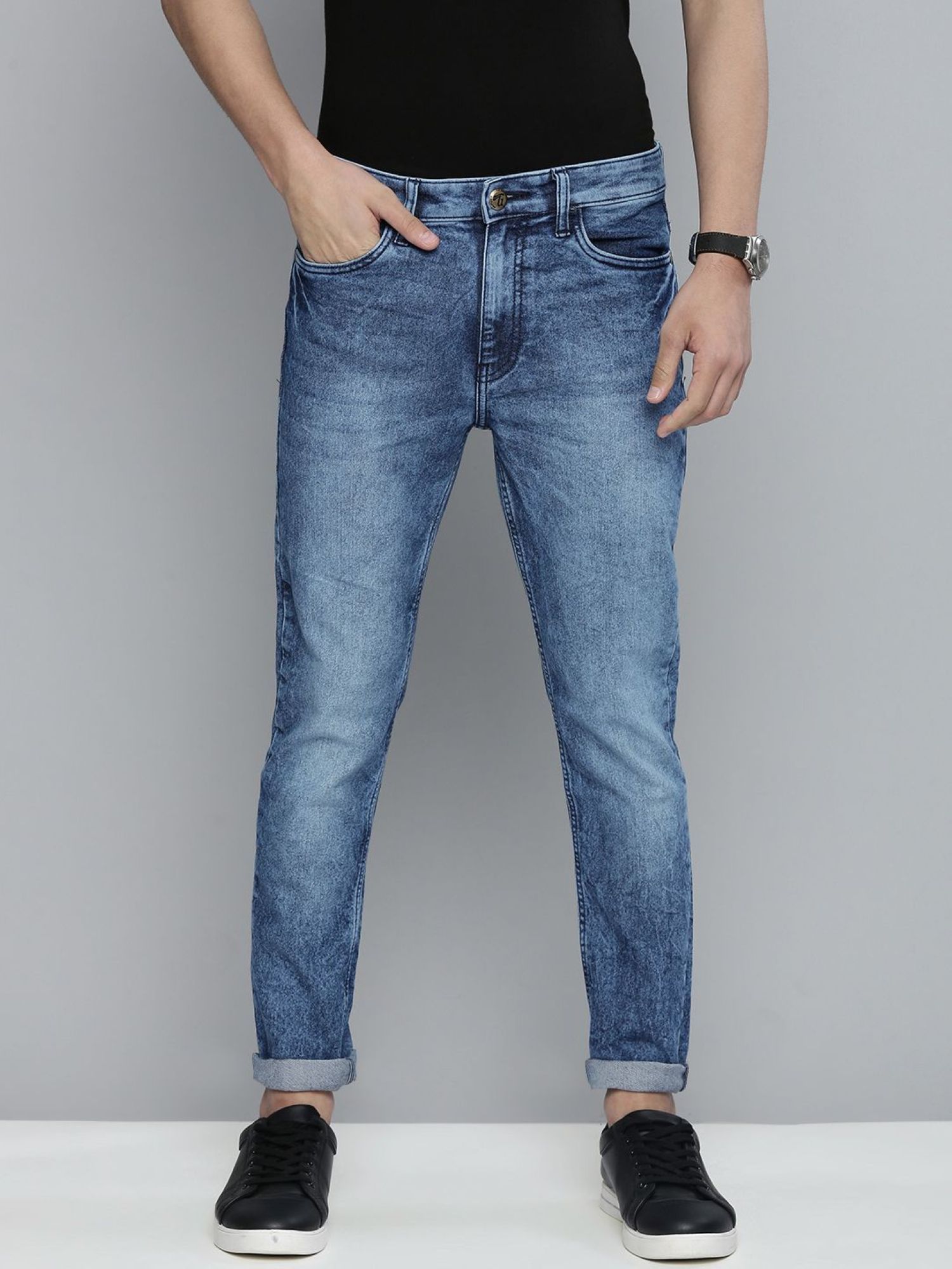 The Indian Garage Co Men Slim Fit Solid Mid-Rise Stretchable Jeans