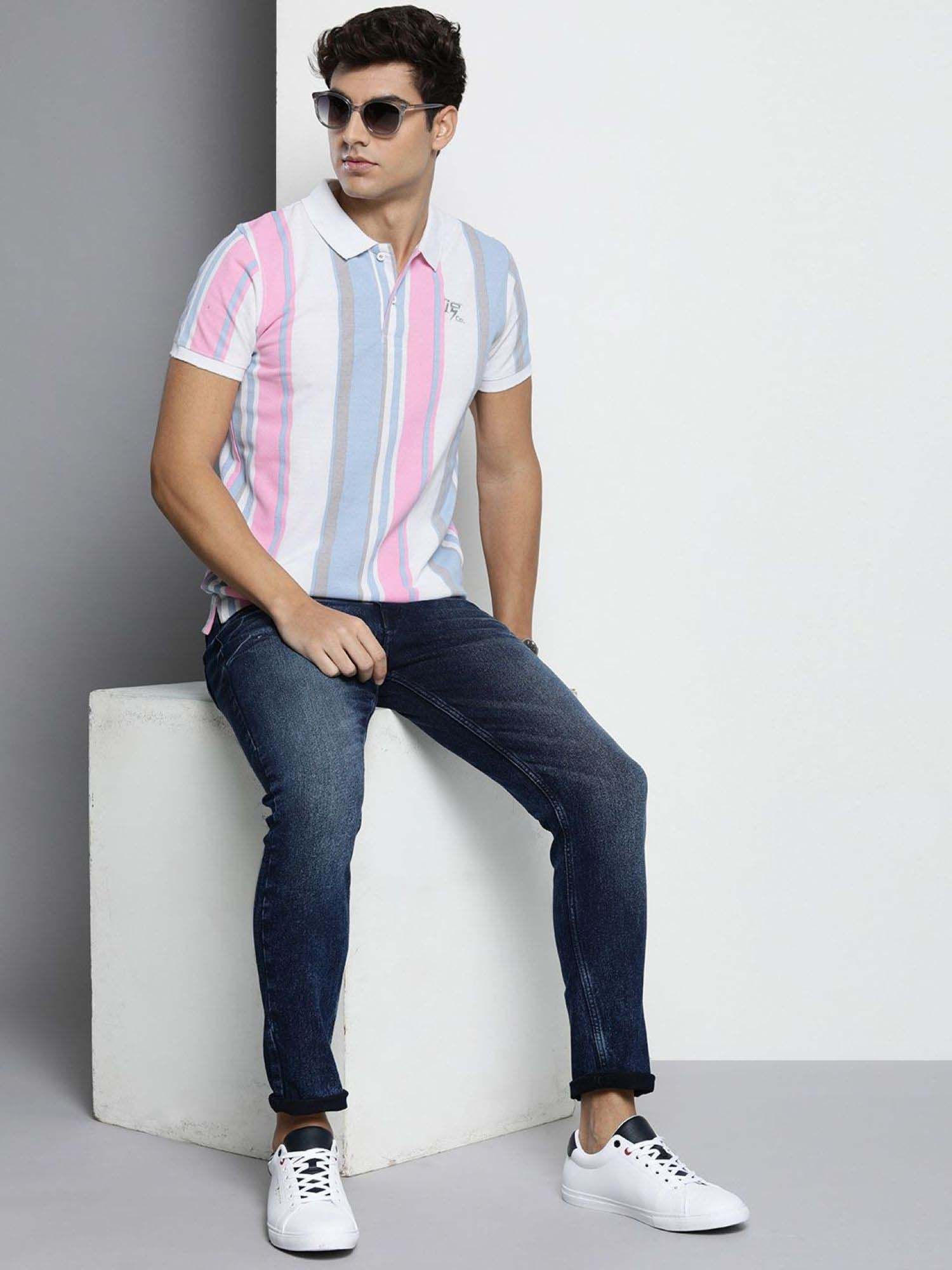 The Indian Garage Co Men Slim Fit Striped Polo Collar T-Shirt
