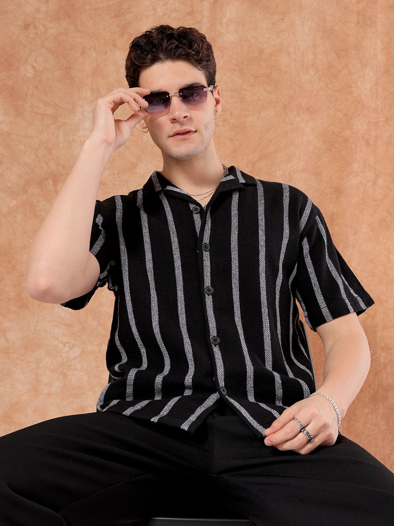 The Indian Garage Co Men Stripes Half Sleeves Cuban Collar Shirt