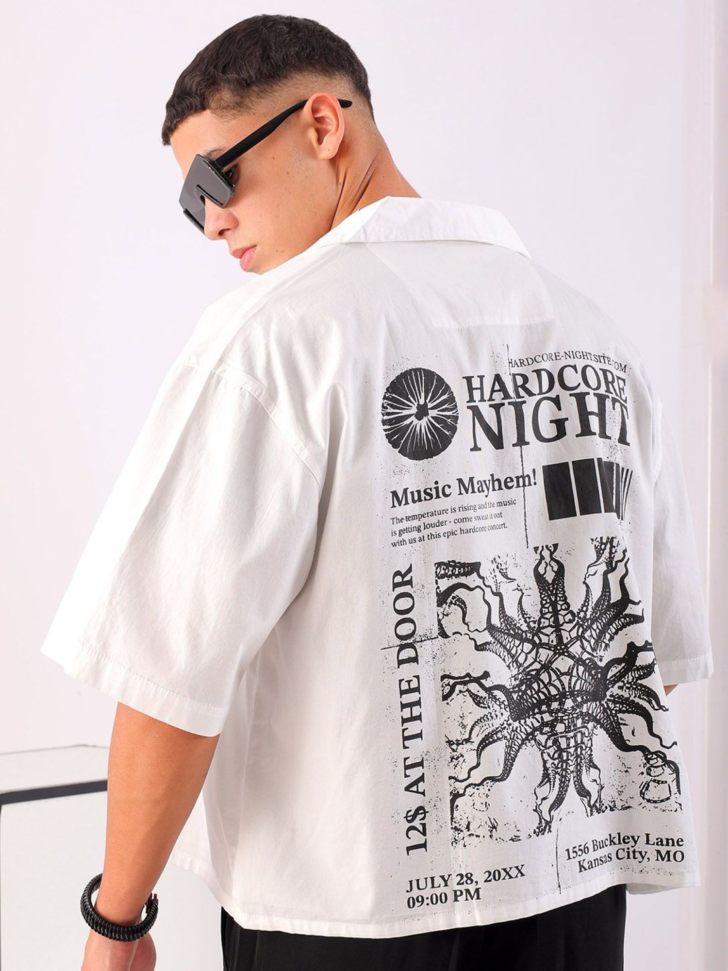 The Indian Garage Co Men's Boxy Fit Graphic Print Half Sleeves Street Wear Cropped Shirt