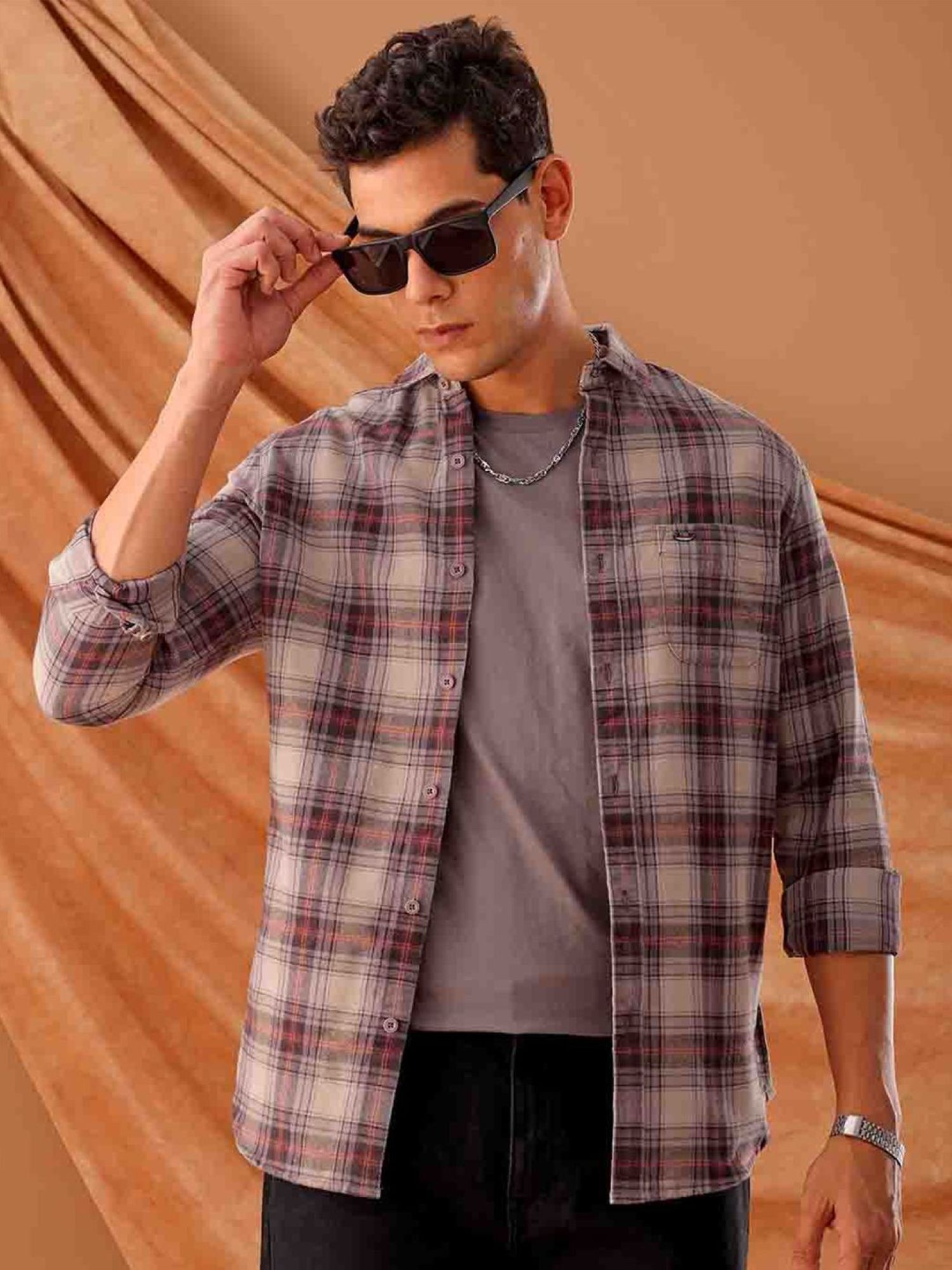 The Indian Garage Co Men's Slim Fit Checkered Casual Shirt