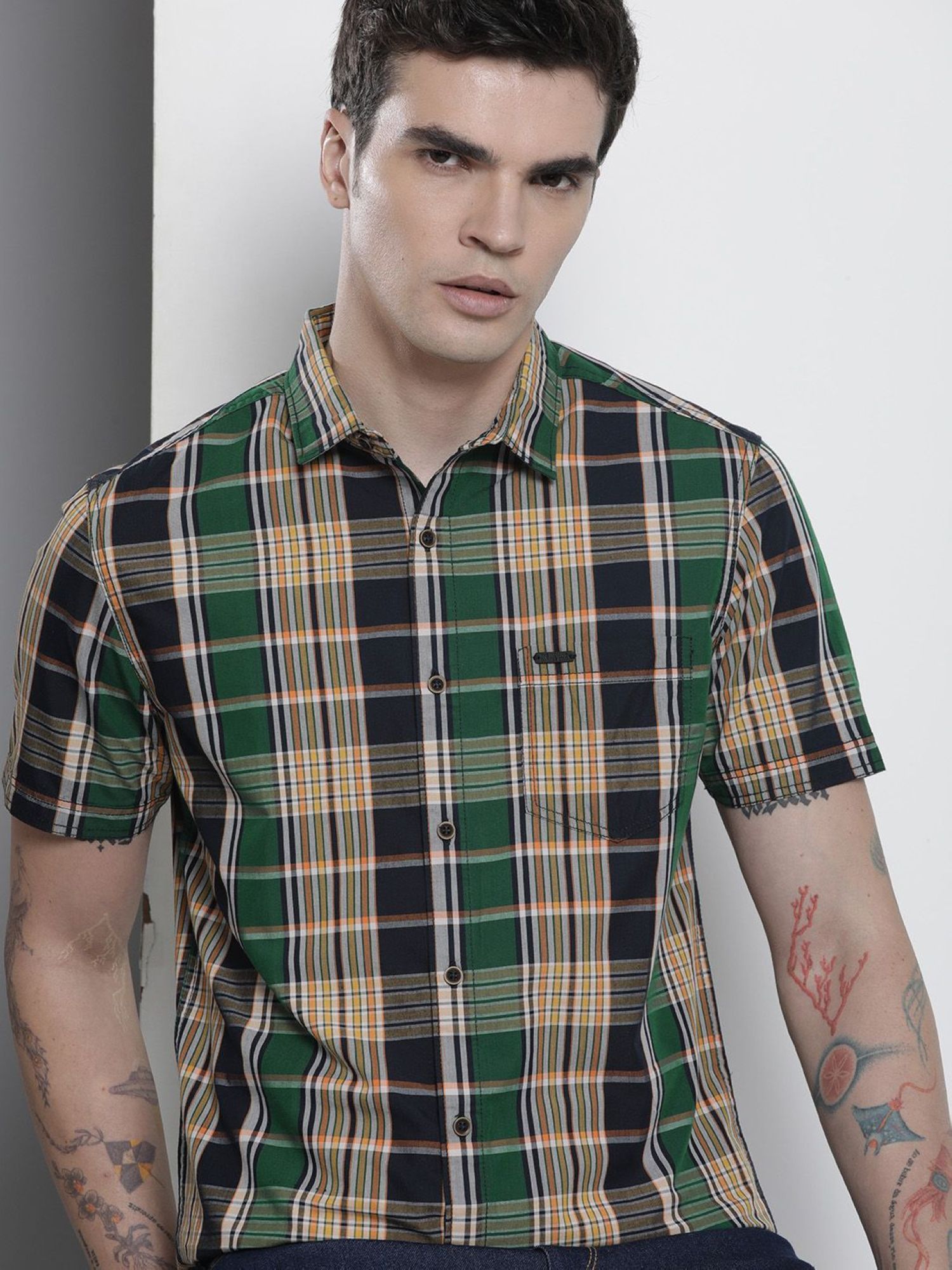 The Indian Garage Co Men's Slim Fit Checkered Half Sleeves Casual Shirt