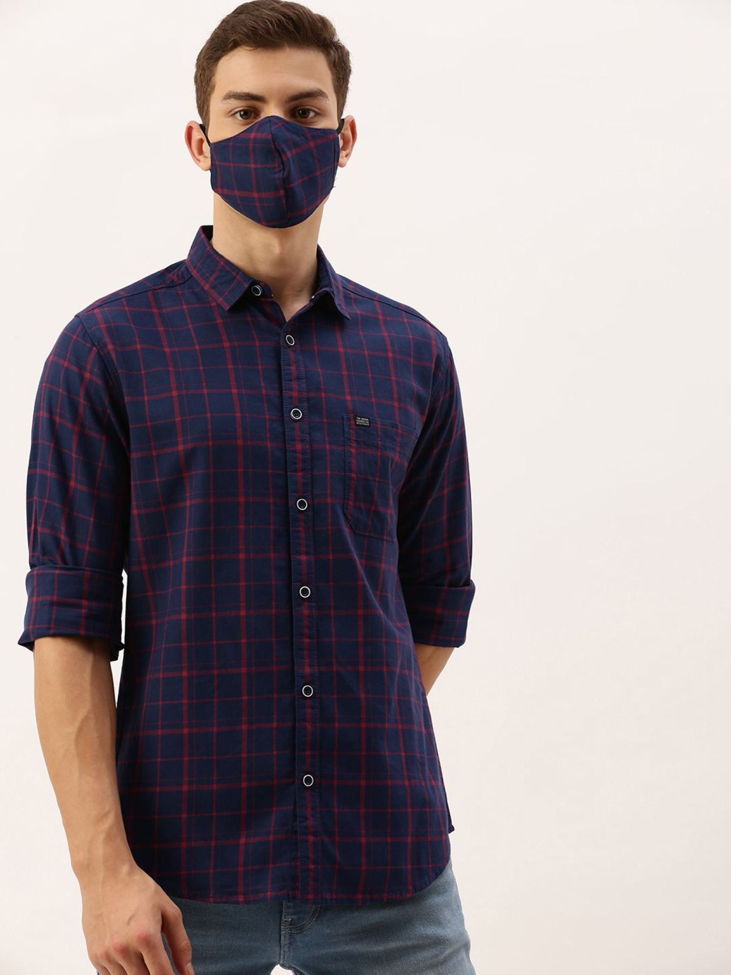 The Indian Garage Co Men's Slim Fit Checkered Spread Collar Casual Shirt