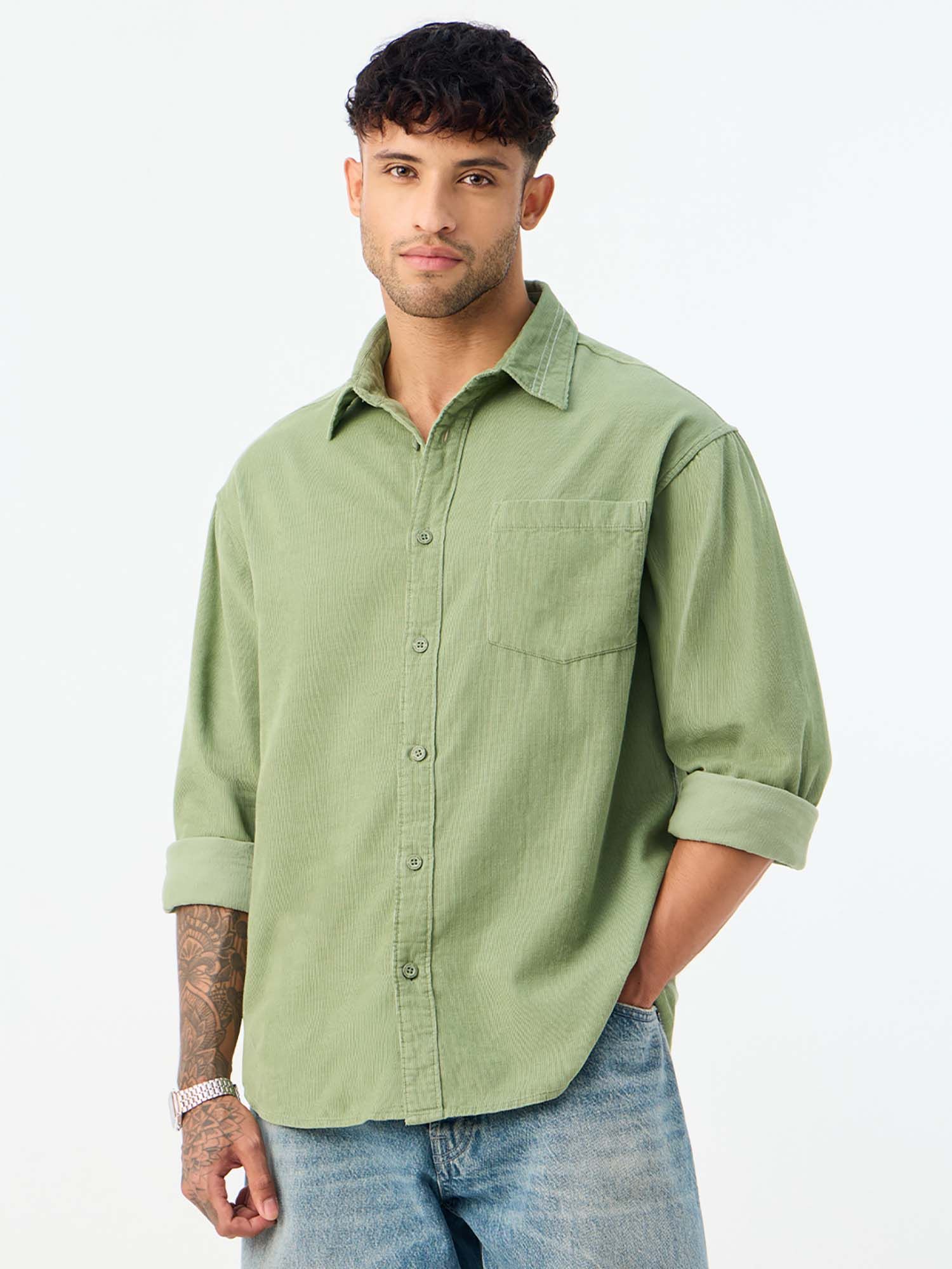 The Souled Store Corduroy Jade Men Relaxed Casual Shirt
