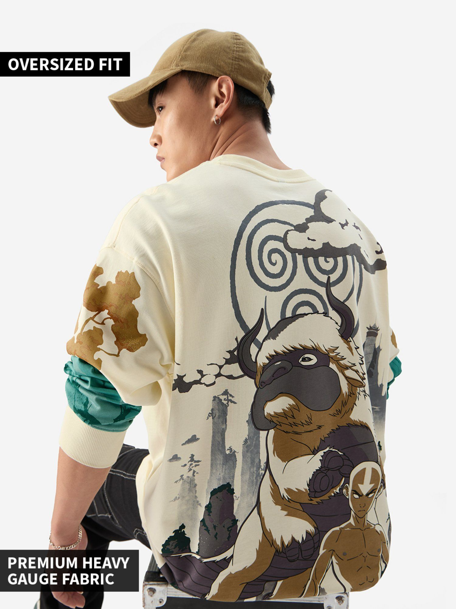 The Souled Store Official Avatar Aang And Appa Men Oversized Full Sleeve T-Shirts