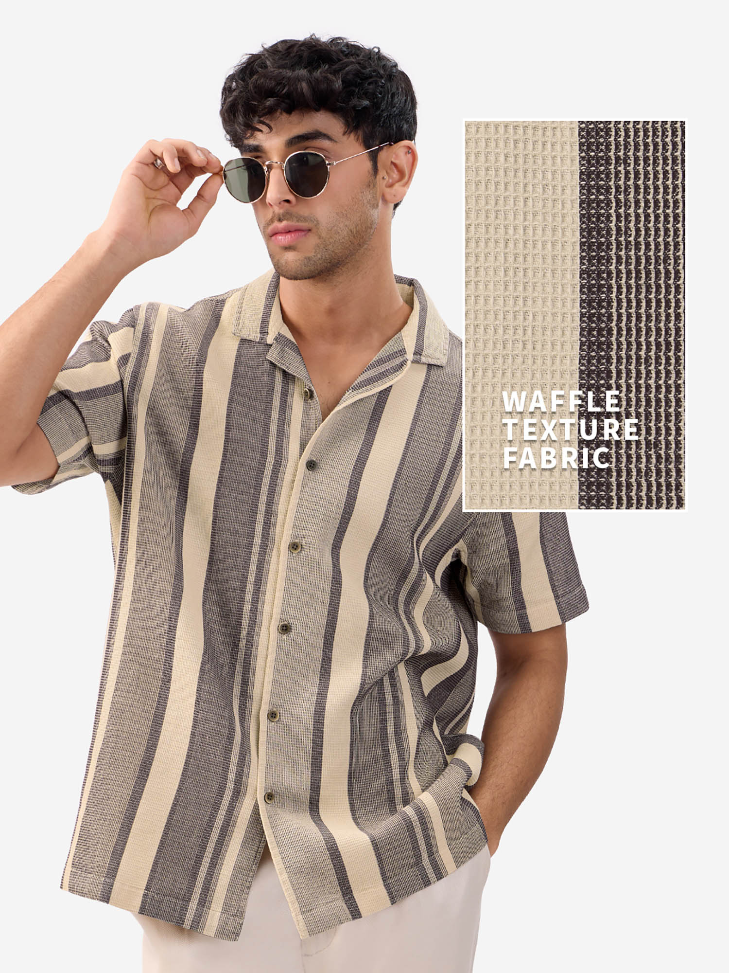 The Souled Store Originals: Beige Macaroon Men Textured Shirts