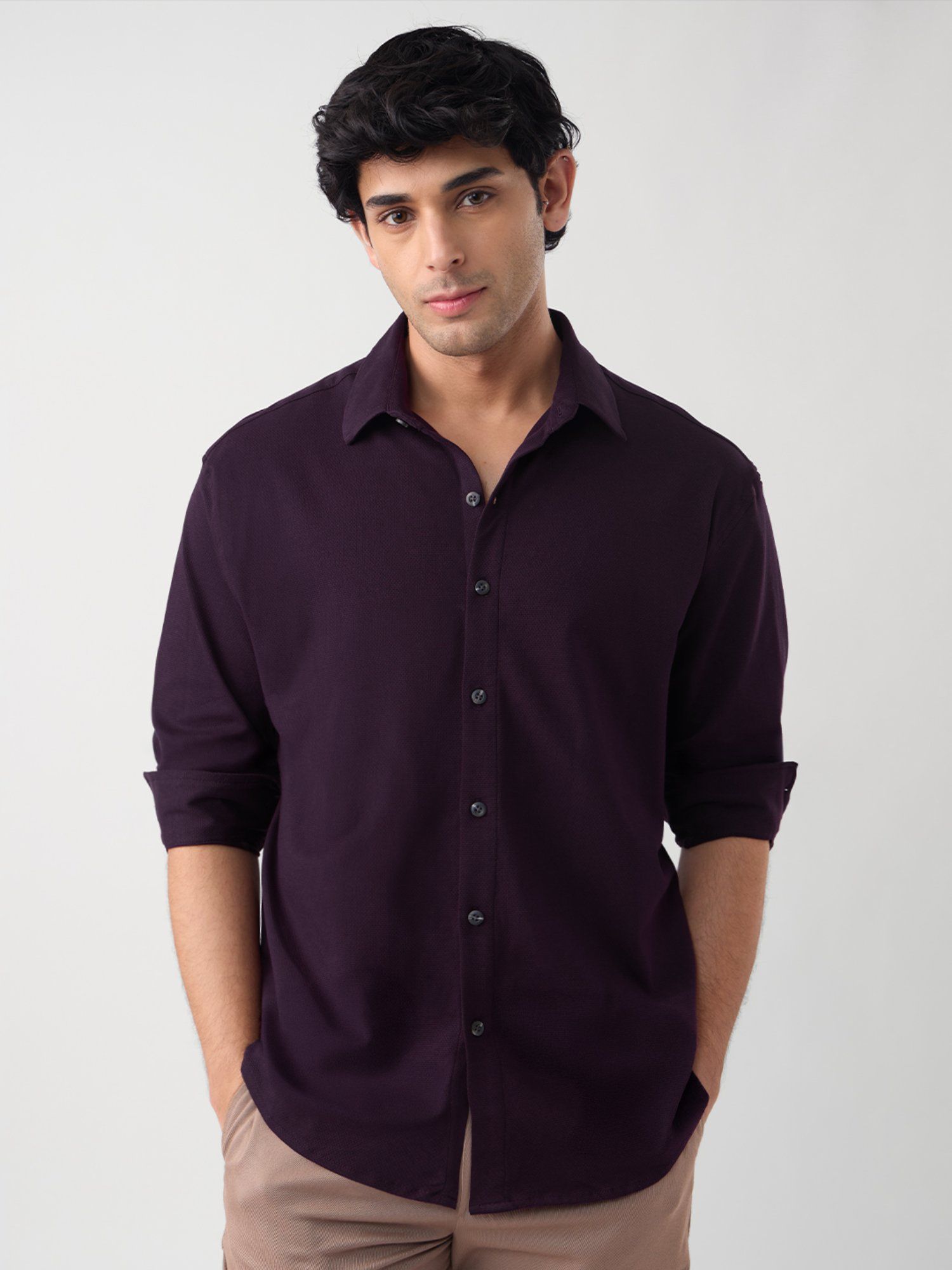 The Souled Store Purple Men Textured Shirt
