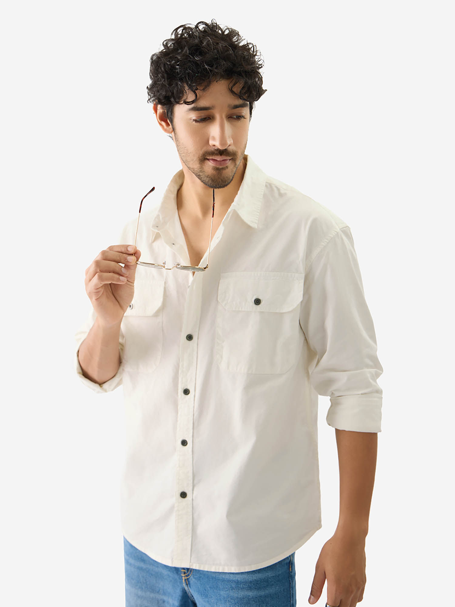 The Souled Store Solids: Off White Men Utility Shirt