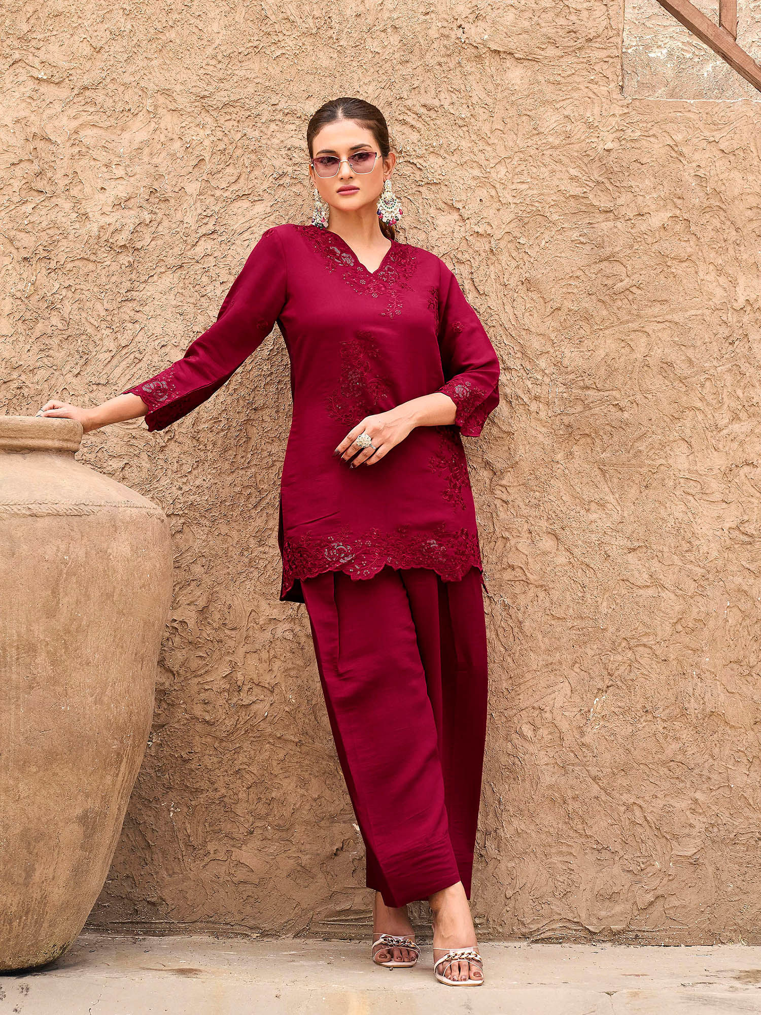 Tikhi Imli Maroon Silk Blend Farshi Salwar Co-Ord Set (Set of 2)