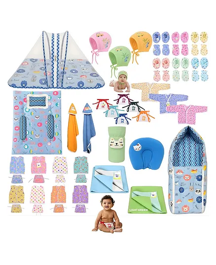 Toddylon Baby Essentials Newborn Kit Combo Set of 52 Items 0 to 6 Months Blue