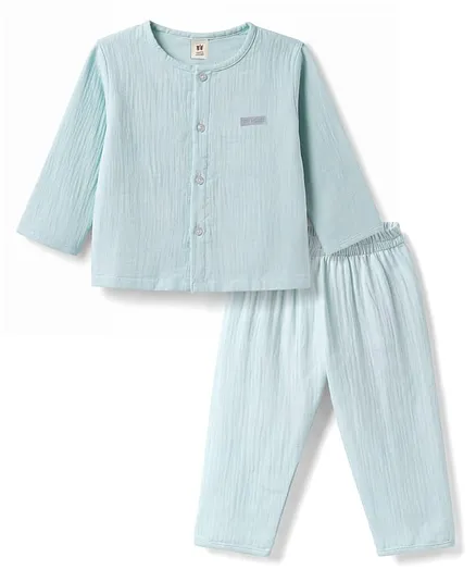 ToffyHouse Knit Full Sleeves Solid Colour Co-Ords T-Shirt & Pyjama Night Suit - Blue