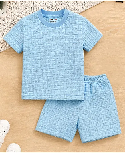 Trampoline Boys Jacquard Knit Cotton Blend Embossed Tee & Shorts Set - Sky Blue