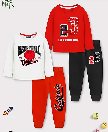 Trampoline Cotton Blend Knit Pack Of 2 Full Sleeves Basketball & 23 Printed Night Suits Set - Multi Colour