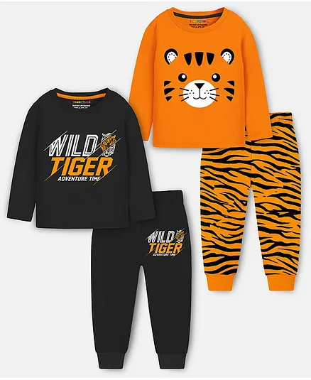 Trampoline Cotton Blend Knit Pack Of 2 Full Sleeves Tiger Printed Coordinating Night Suit Set - Multi Colour