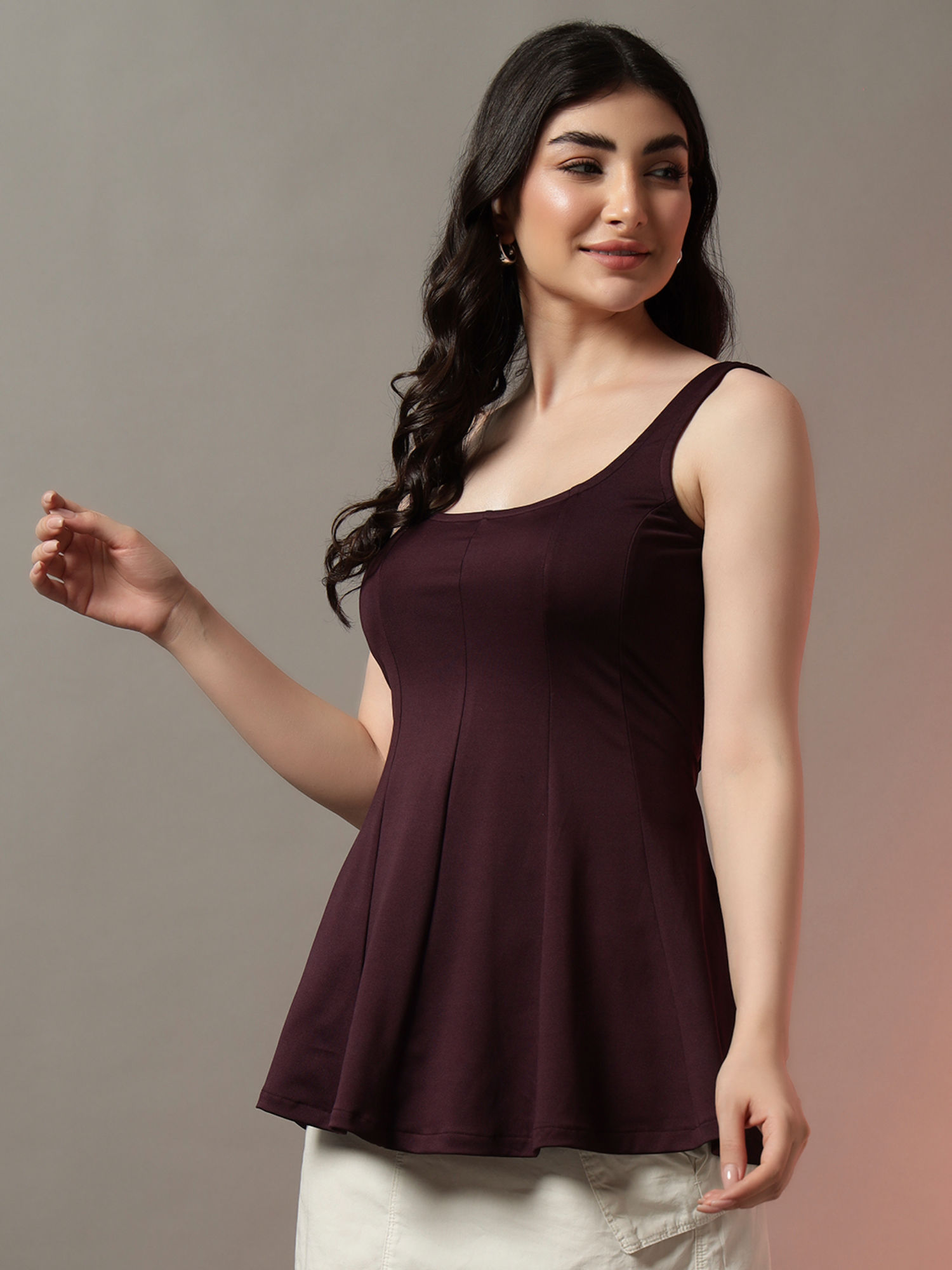 Trend Arrest Solid Wine Sculpt Flare Top
