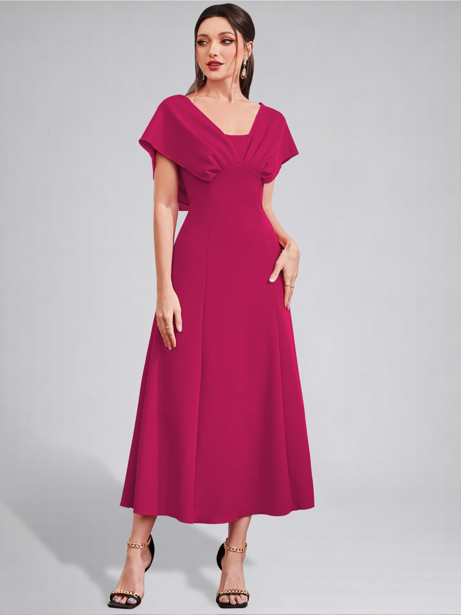 Twenty Dresses by Nykaa Fashion Womens V-Neck Pleated Bodice Hot Pink Solid A-Line Maxi Dress