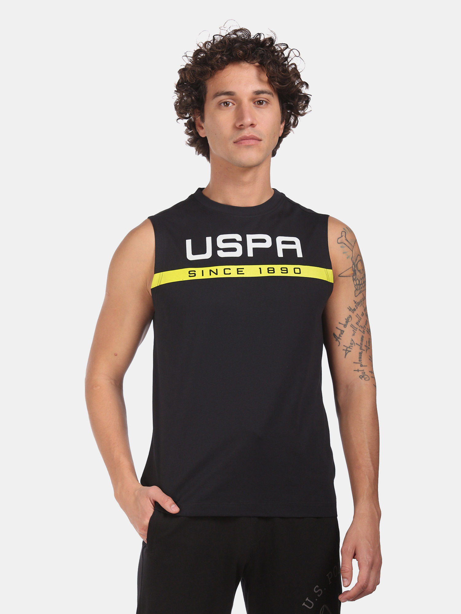 U.S. POLO ASSN. Black Sleeveless Graphic Print Muscle T-Shirt