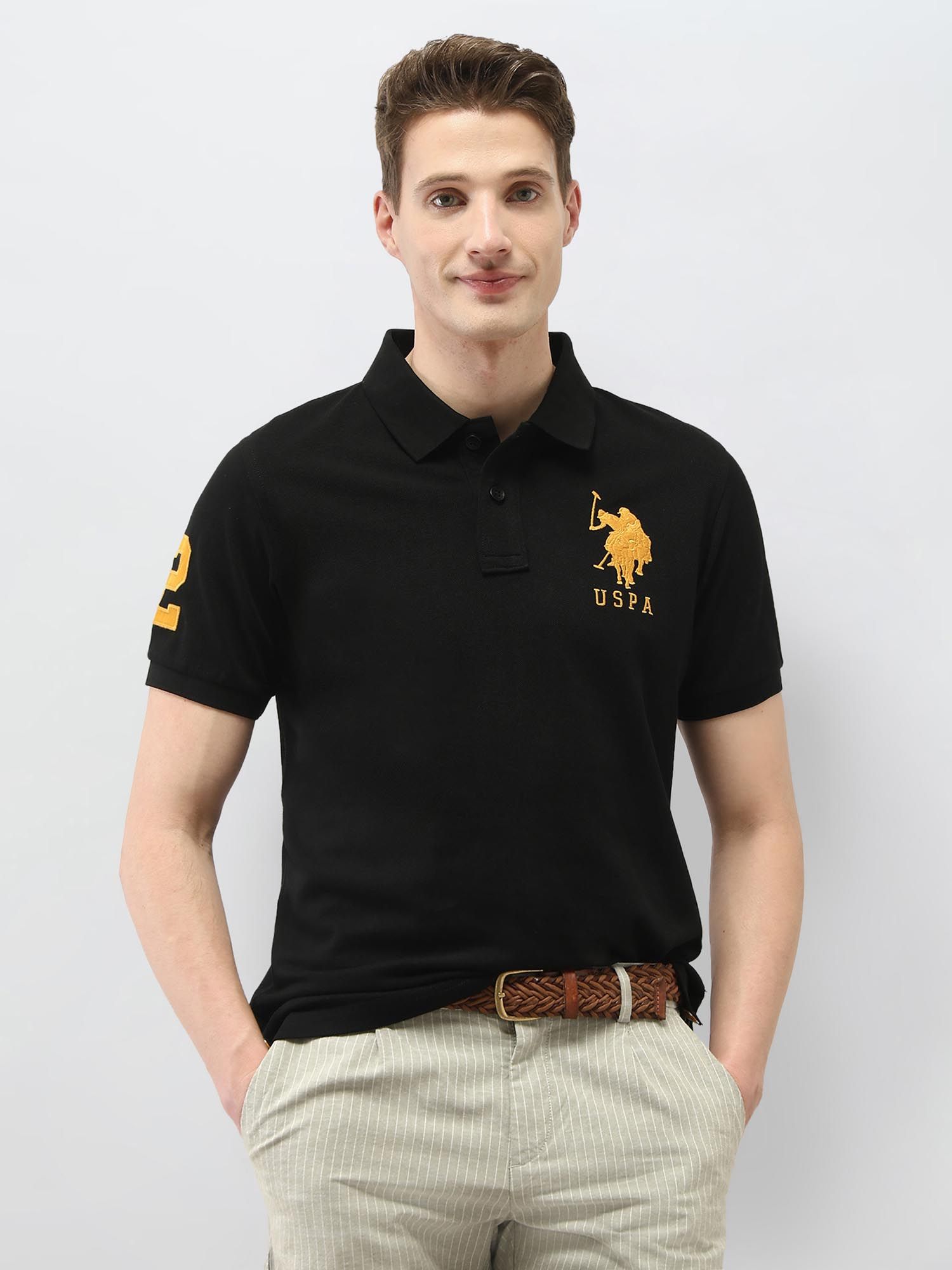 U.S. POLO ASSN. Black Solid Slim Fit Polo T-Shirt