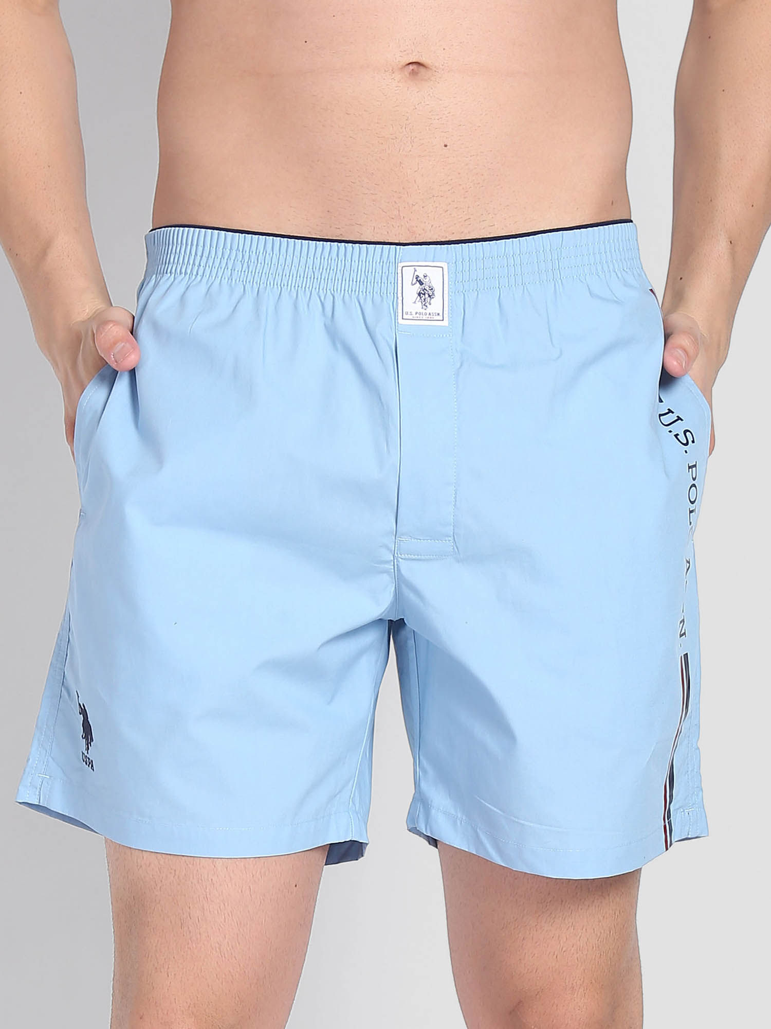 U.S. POLO ASSN. Brand Stripe Dual Pocket IYAX Boxers Blue