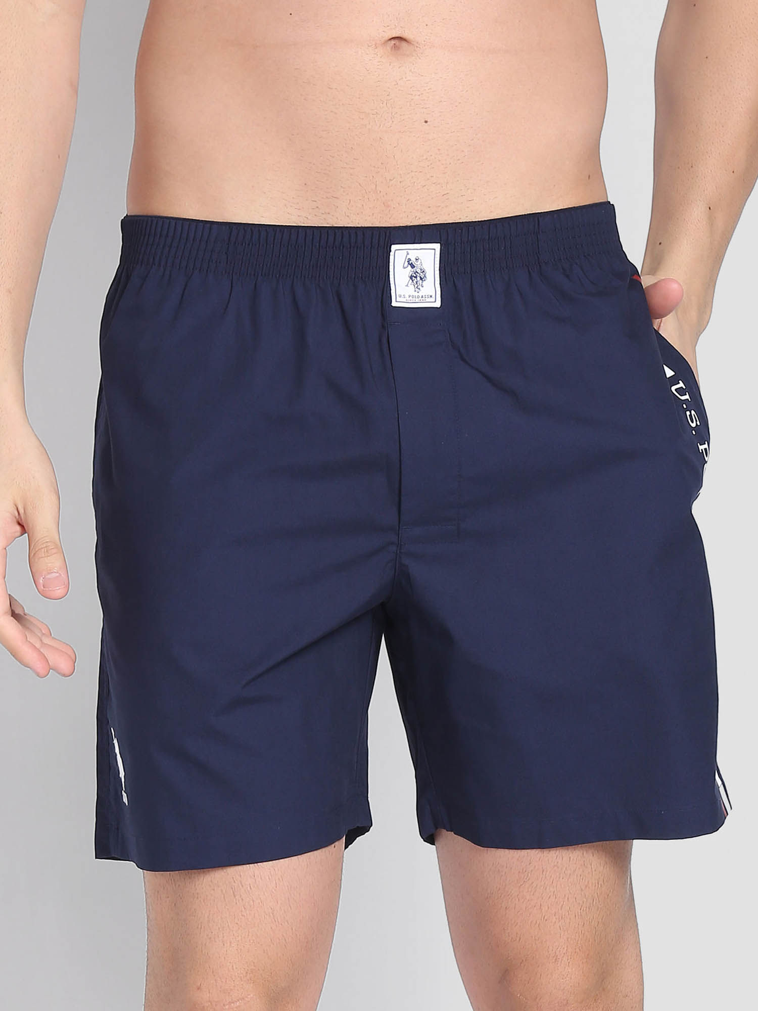 U.S. POLO ASSN. Brand Stripe Dual Pocket IYAX Boxers Navy Blue