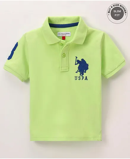 US Polo Assn Cotton Knit Half Sleeves T-Shirt Logo & Number Embroidery - Green