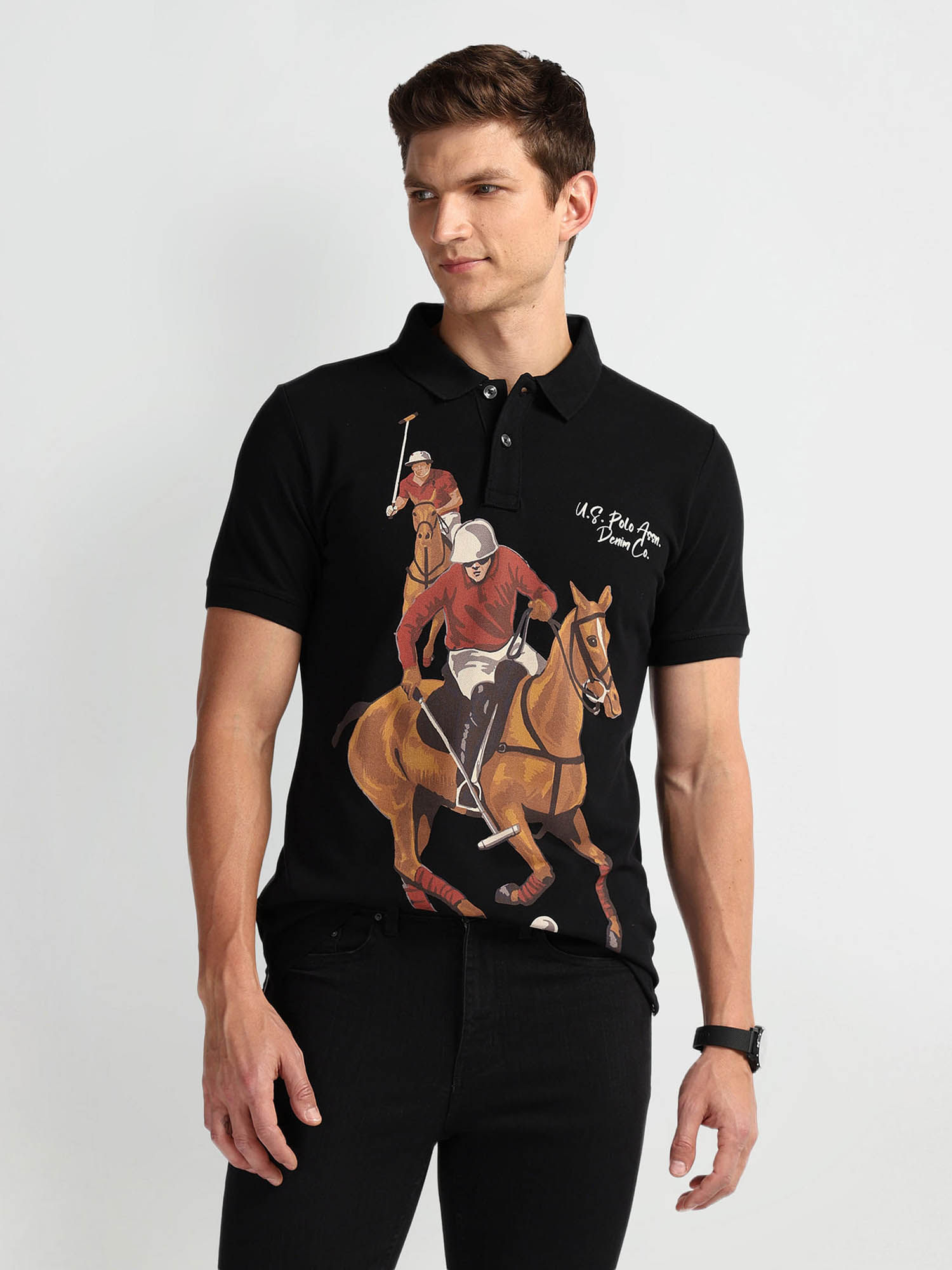 U.S. Polo Assn. Denim Co. Black Graphic Slim Fit Polo T-Shirt