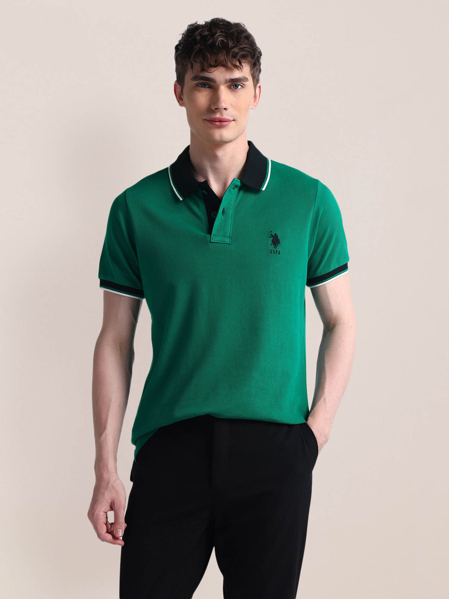 U.S. POLO ASSN. Green Slim Fit Half Sleeve Polo T-Shirt