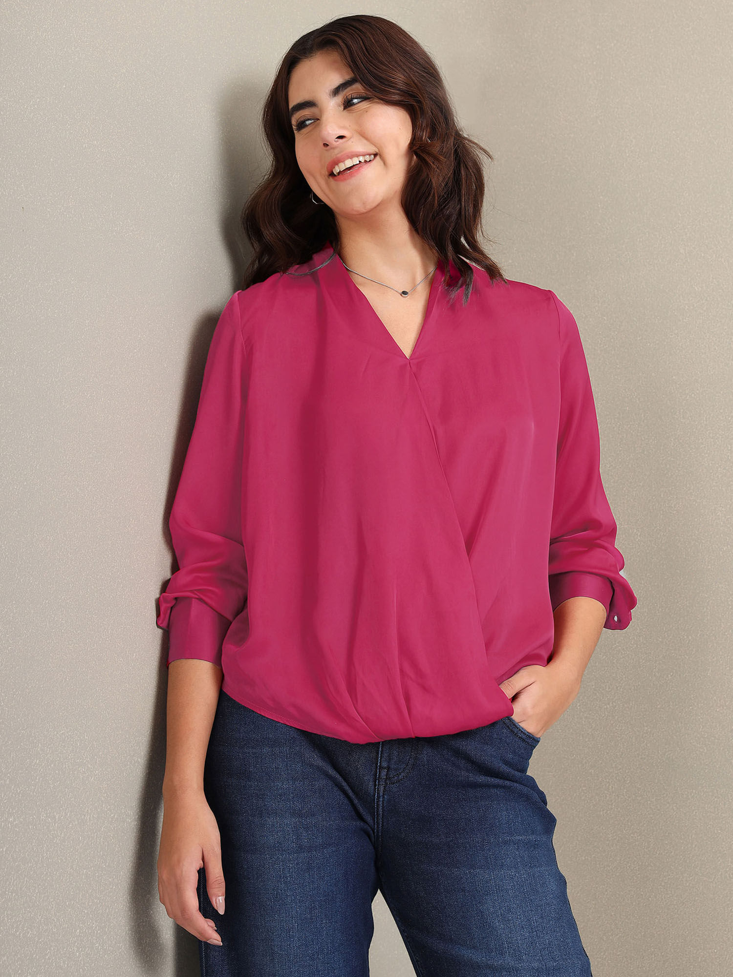 U.S. POLO ASSN. Surplice Neck Solid Top Pink