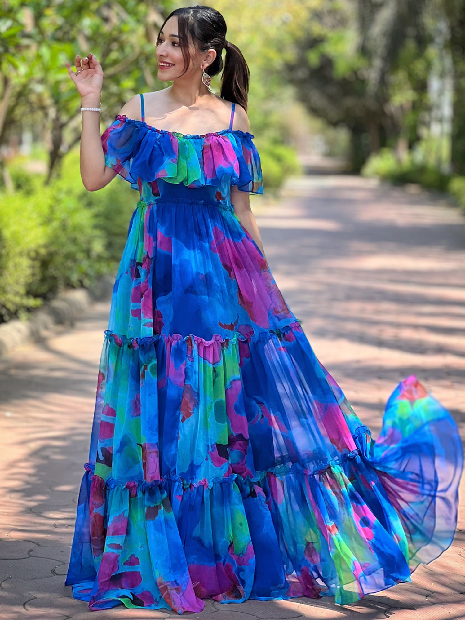 Vastranand Persian Blue Abstract Print Dress