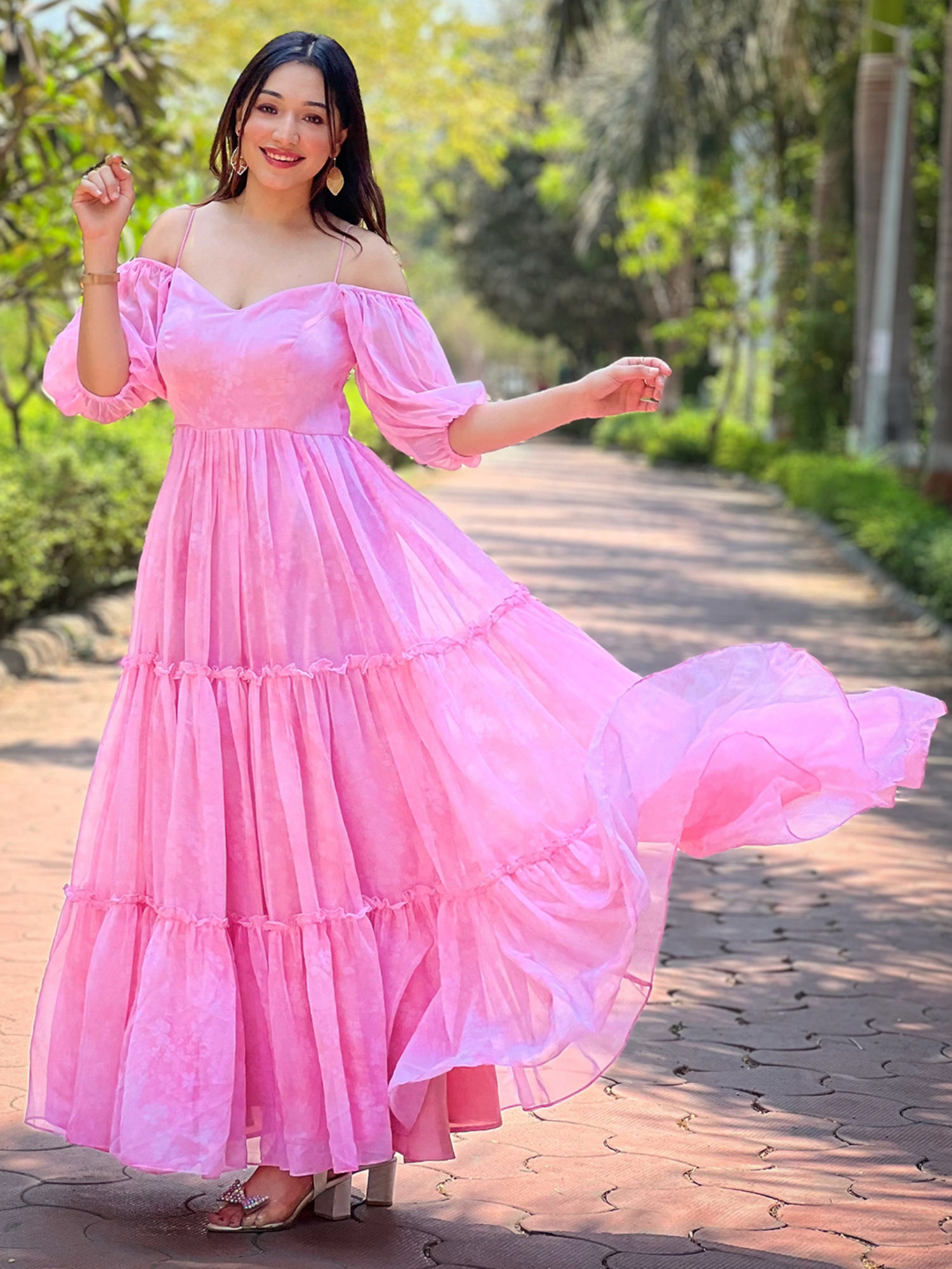 Vastranand Rose Pink Floral Printed Dress