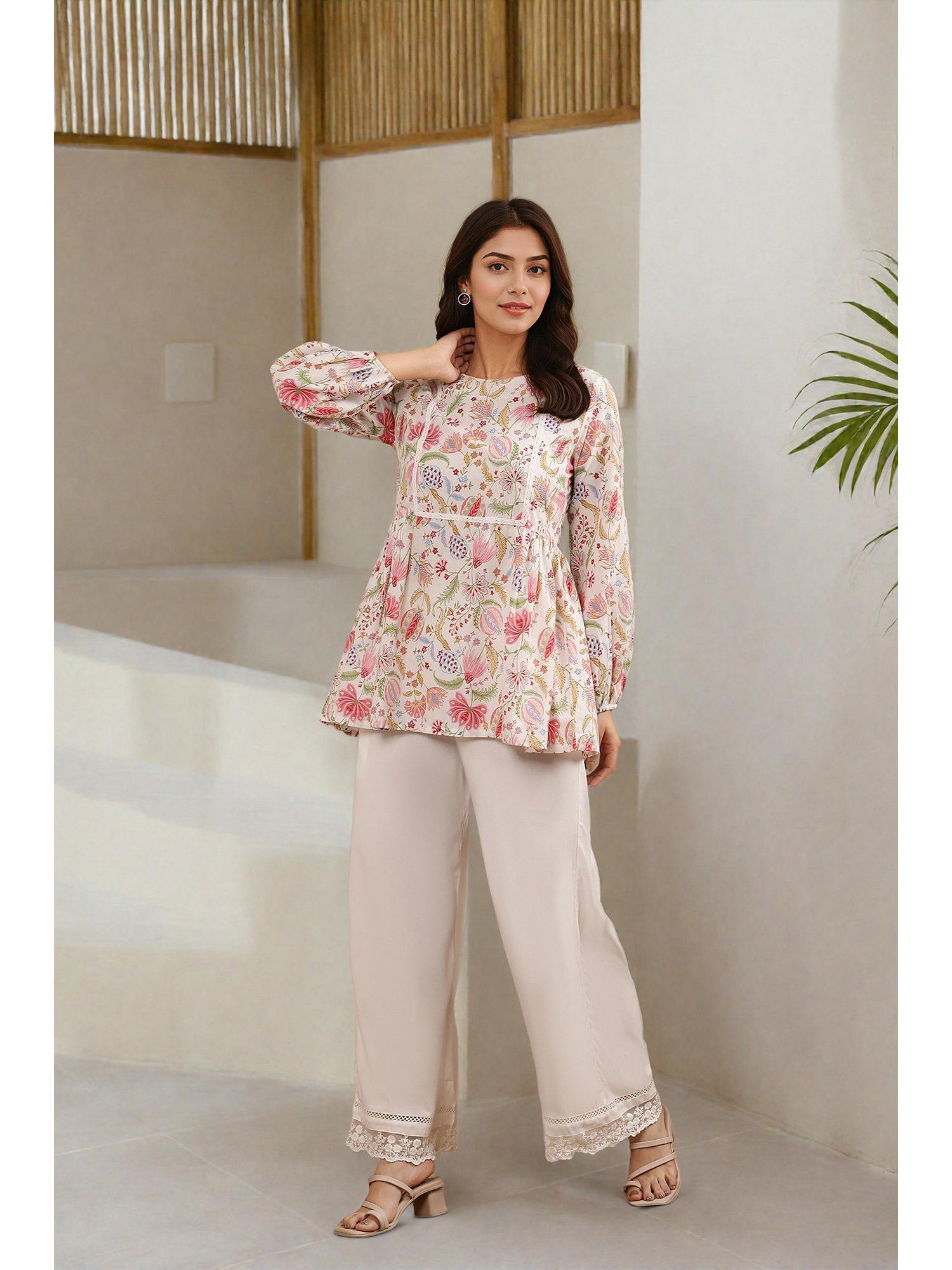 W Floral Print Cotton Top with Parallel Pant (Set of 2)