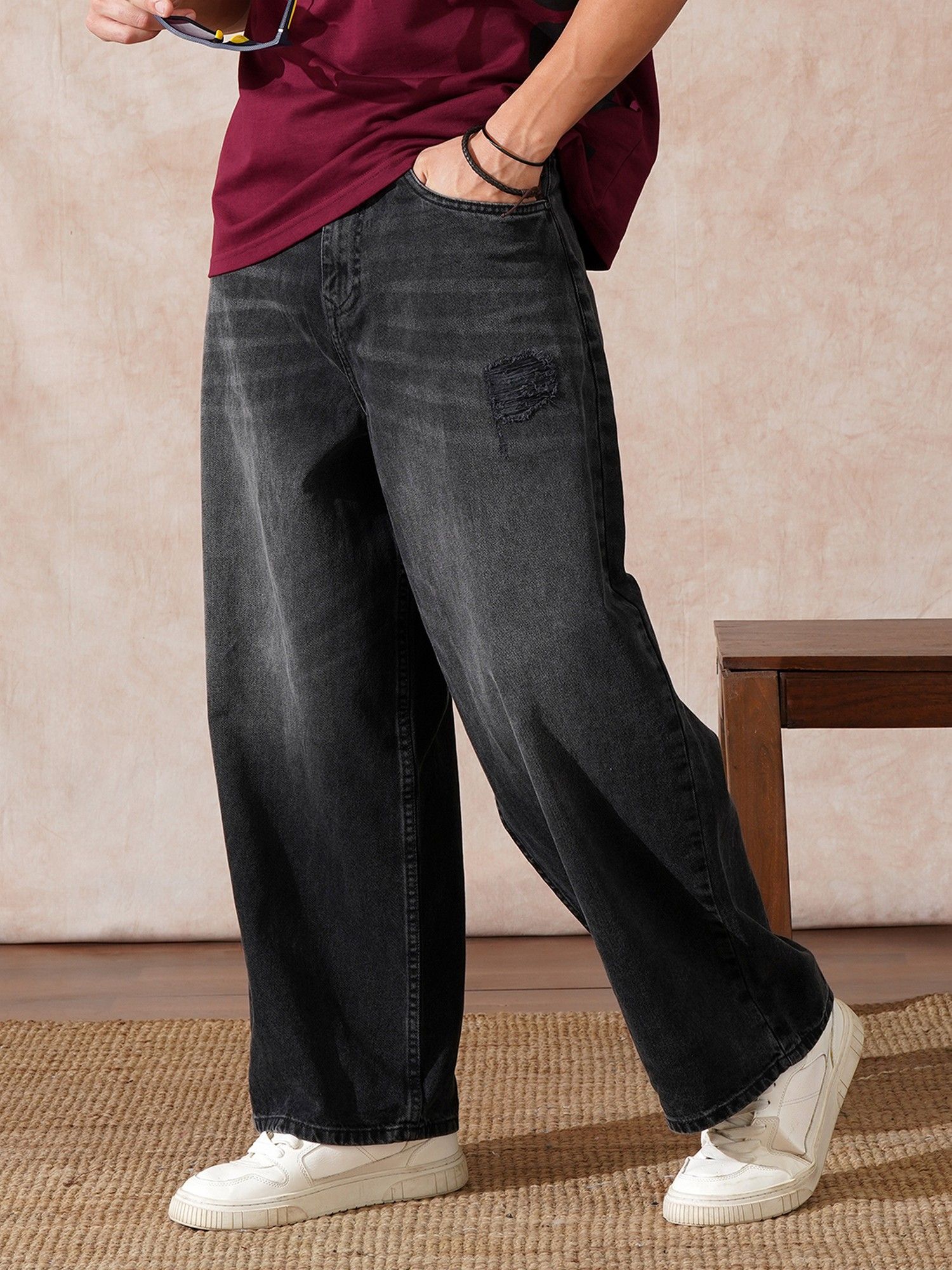 WROGN Casual Baggy Fit Dark Grey Jeans