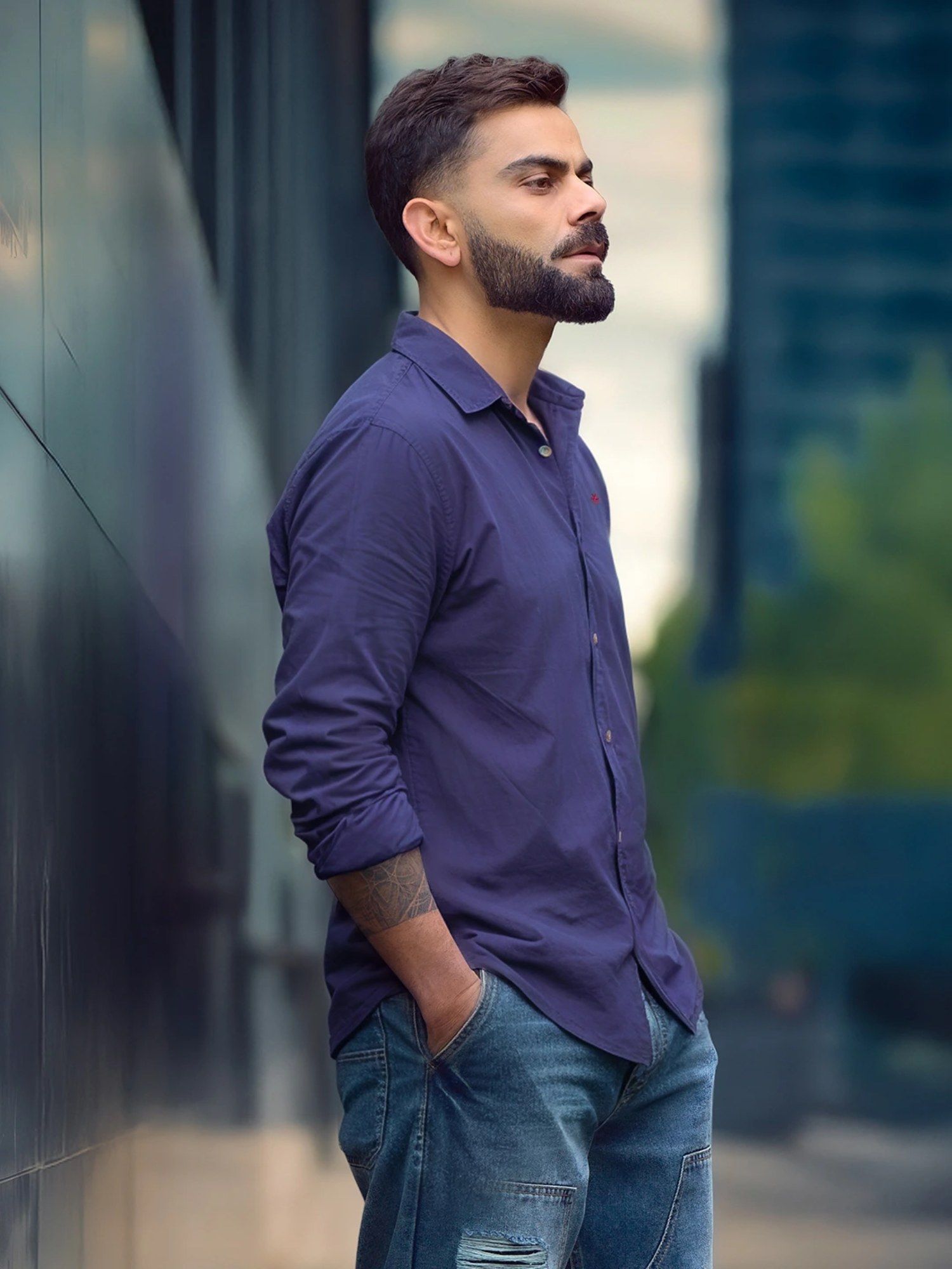WROGN Cotton Linen Slim Fit Shirt - Dark Blue