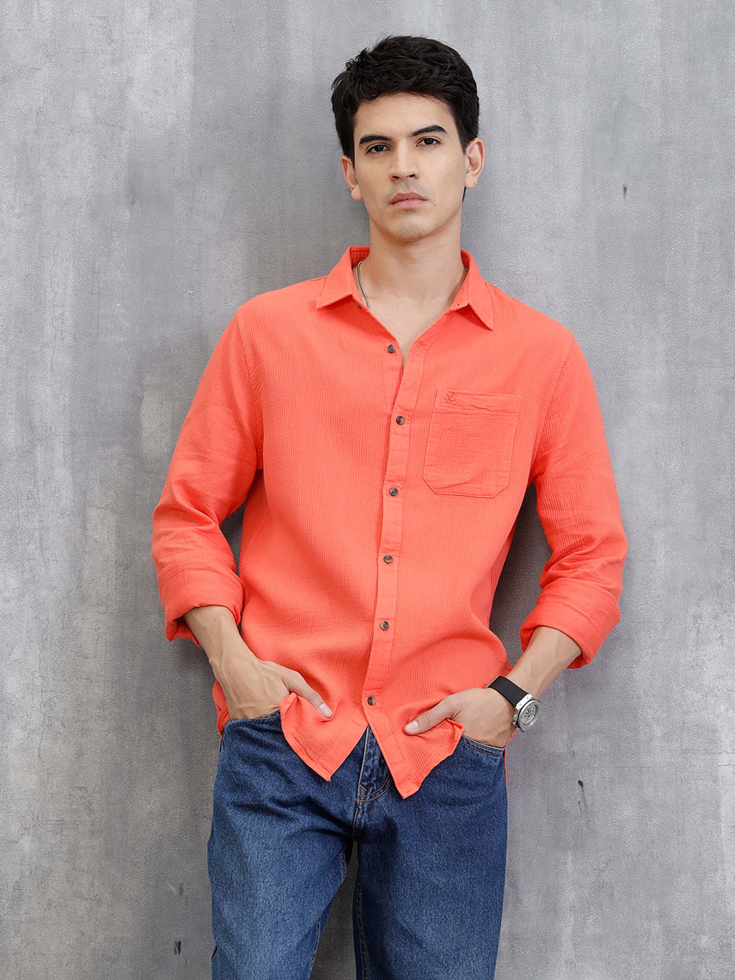 WROGN Striped Regular Fit Shirt - Orange
